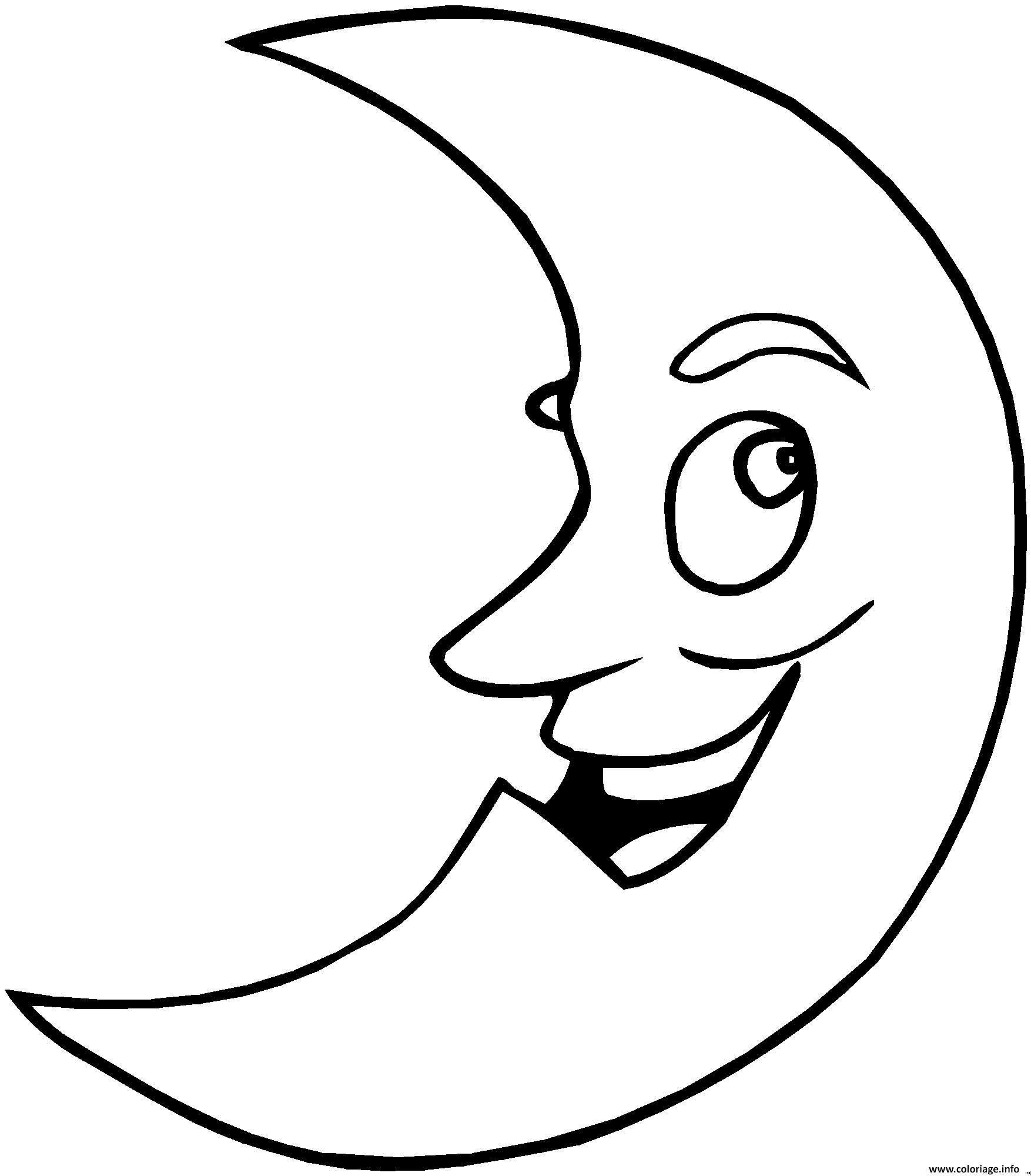 Dessin lune avec un visage Coloriage Gratuit à Imprimer