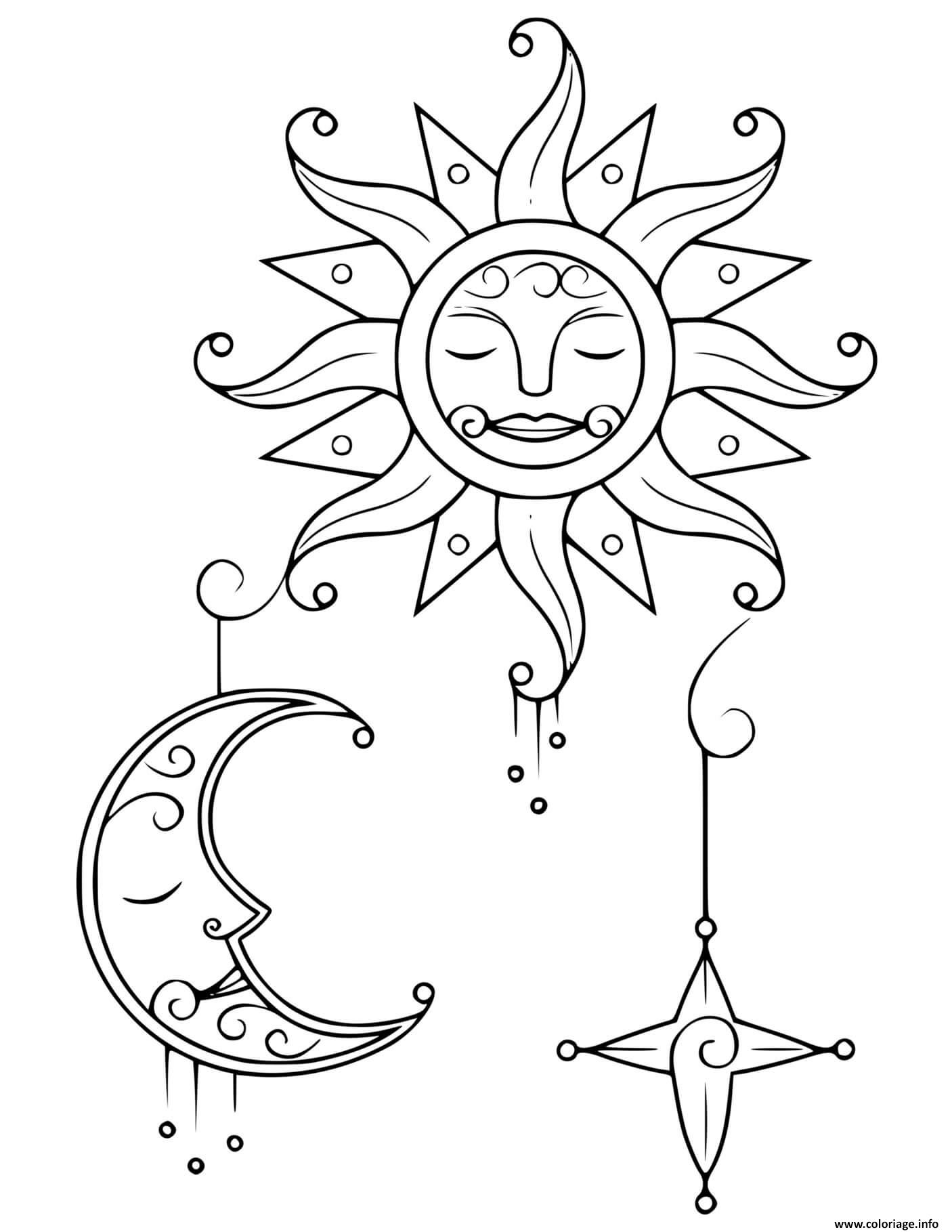 Dessin soleil lune etoile Coloriage Gratuit à Imprimer