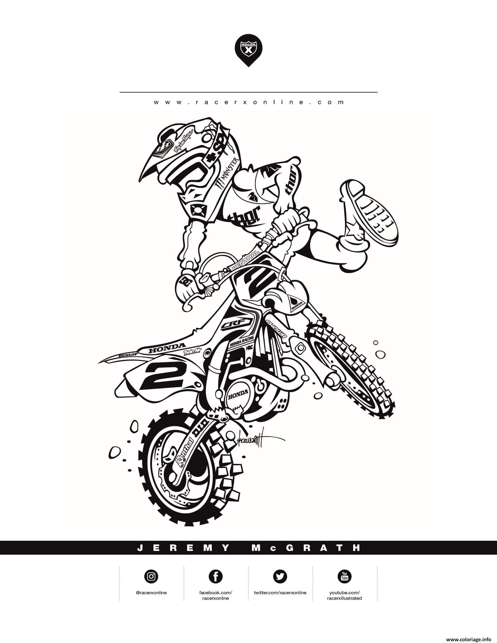 Coloriage Motocross Honda Jeremy Mcgrath Dessin à Imprimer