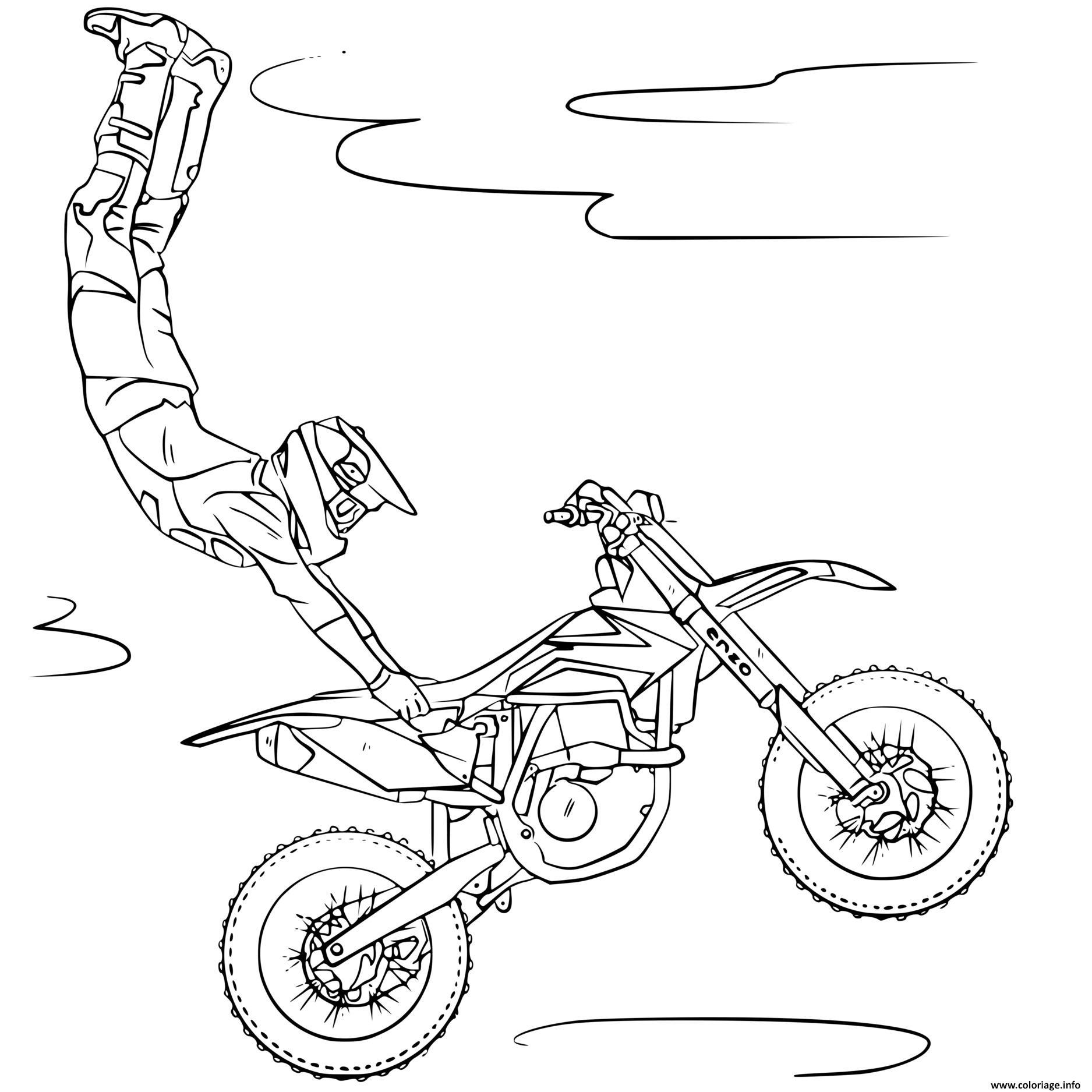 Dessin moto cross motorcycles grand saut Coloriage Gratuit à Imprimer