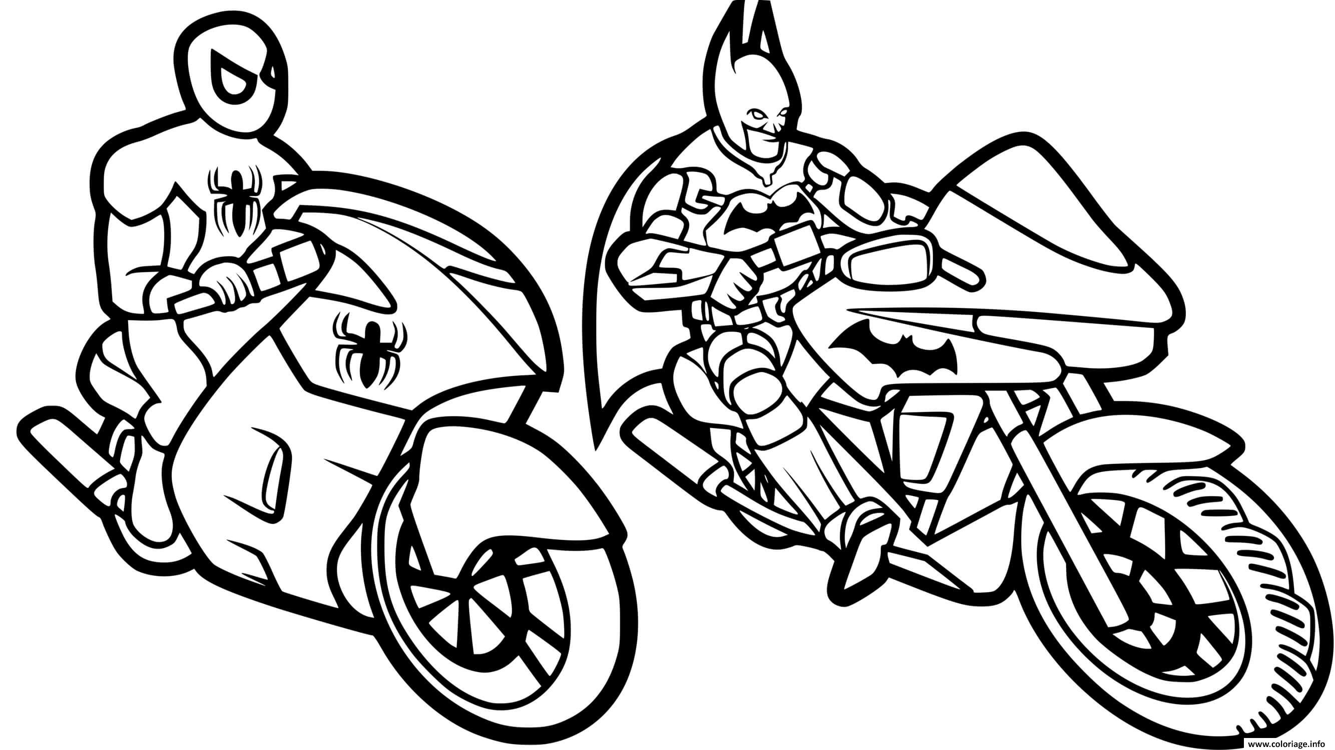 Coloriage Moto De Batman Et Spiderman Dessin Moto à imprimer