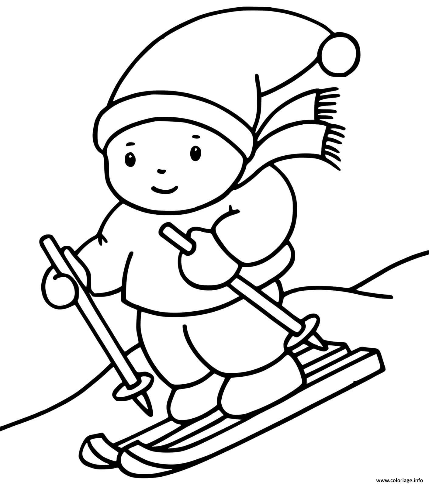 Coloriage Enfant Ski Descente De Ski Dessin à Imprimer