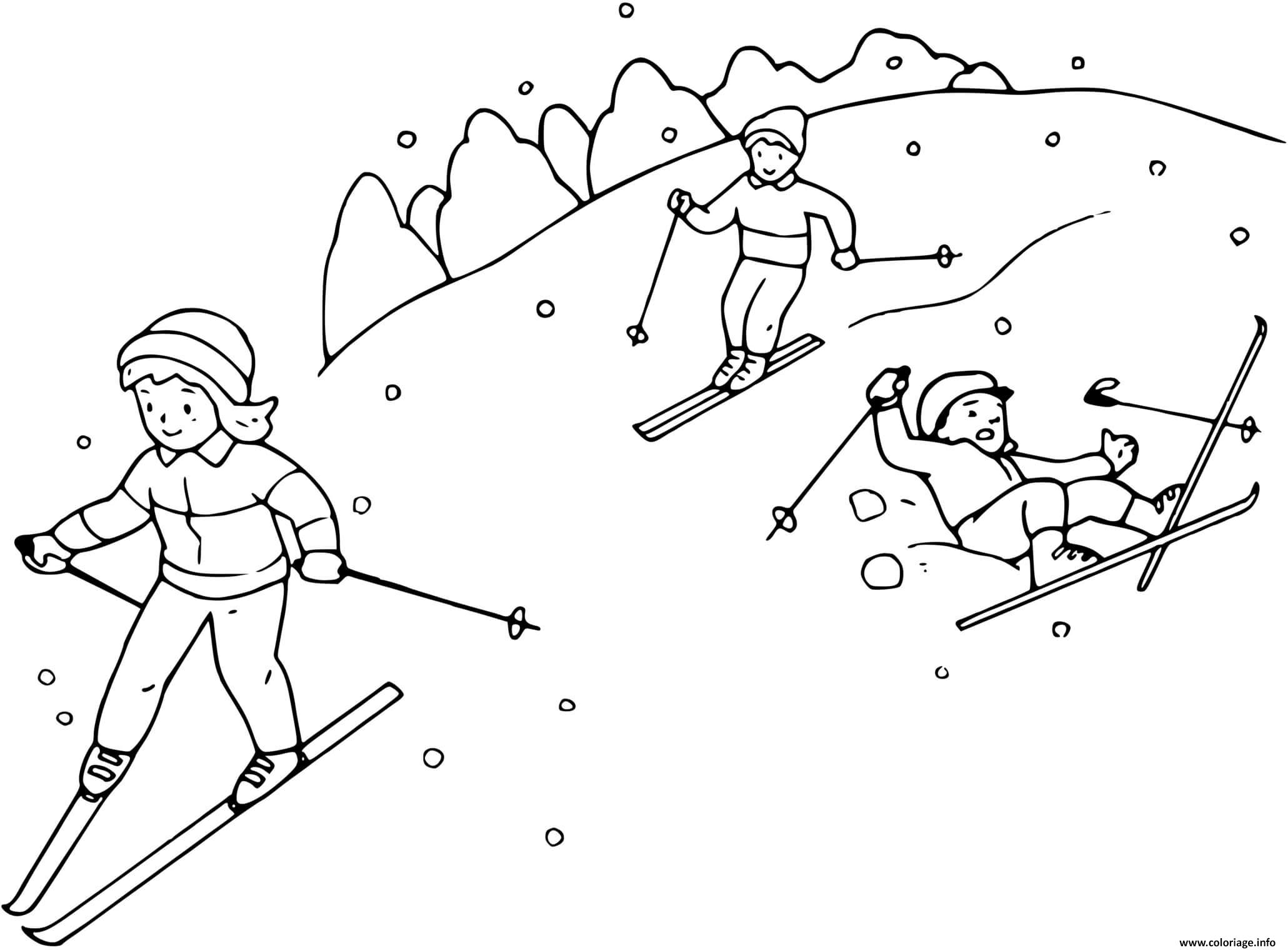 Dessin famille fait du ski Coloriage Gratuit à Imprimer