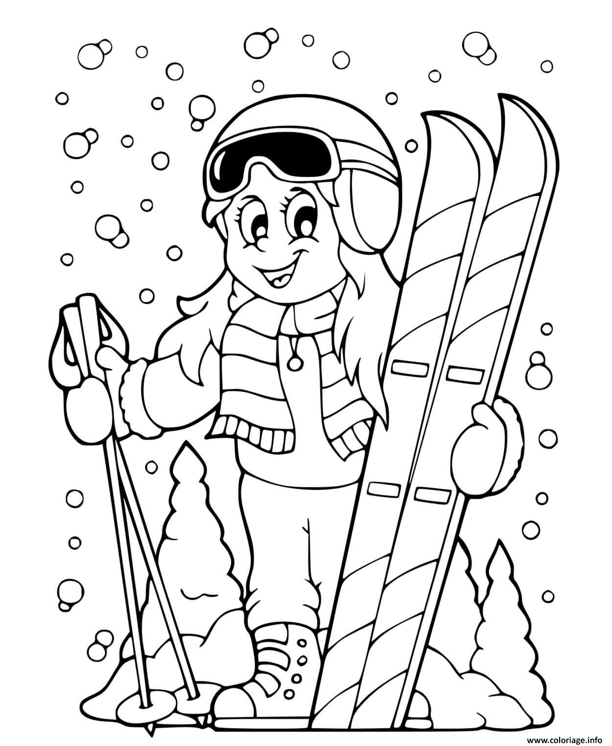 Coloriage Femme Fait Du Ski Sport Hiver Dessin à Imprimer