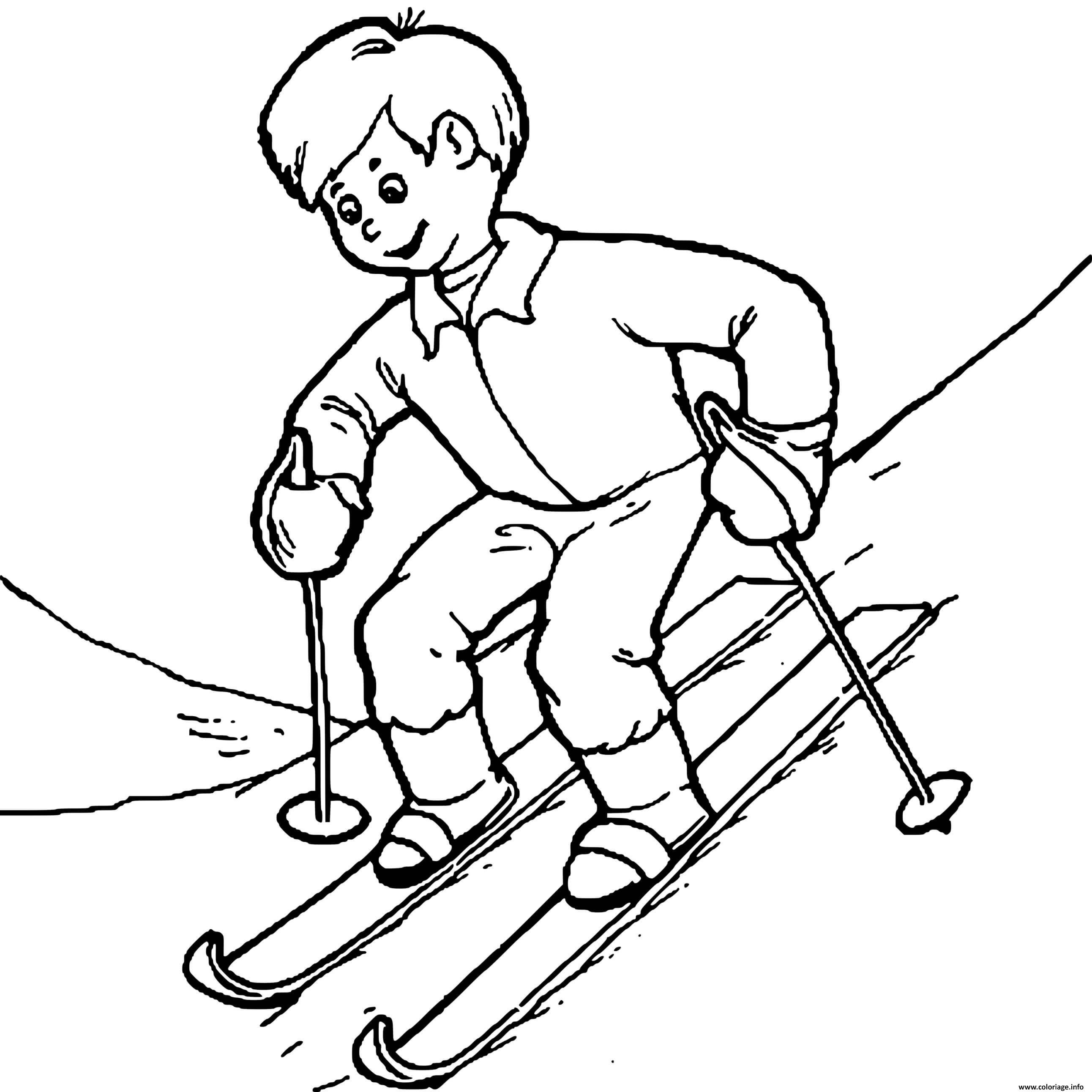 Dessin enfant qui apprend a skier Coloriage Gratuit à Imprimer