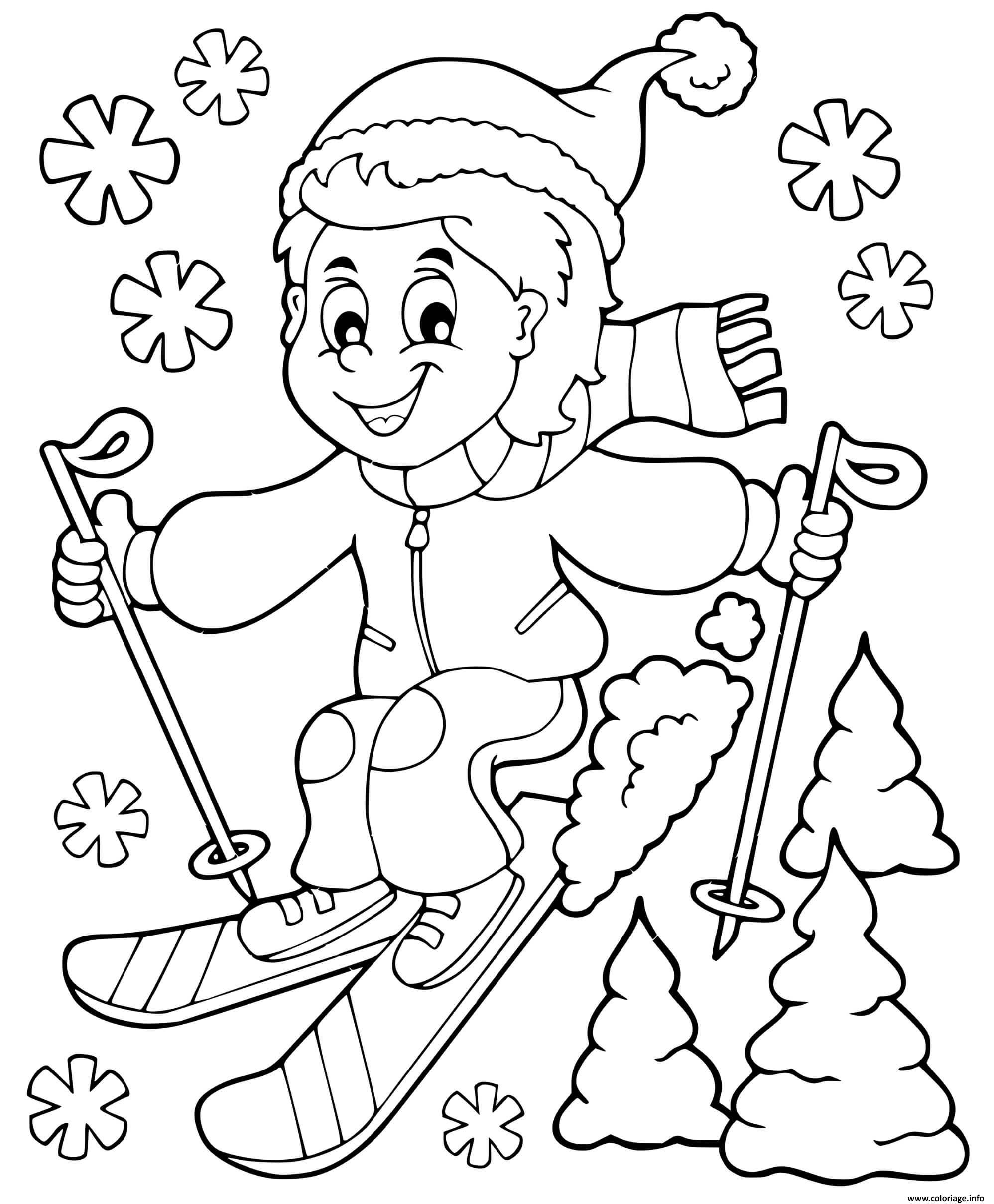 Coloriage Ski Facile Maternelle Enfant Sport Hiver Dessin à Imprimer