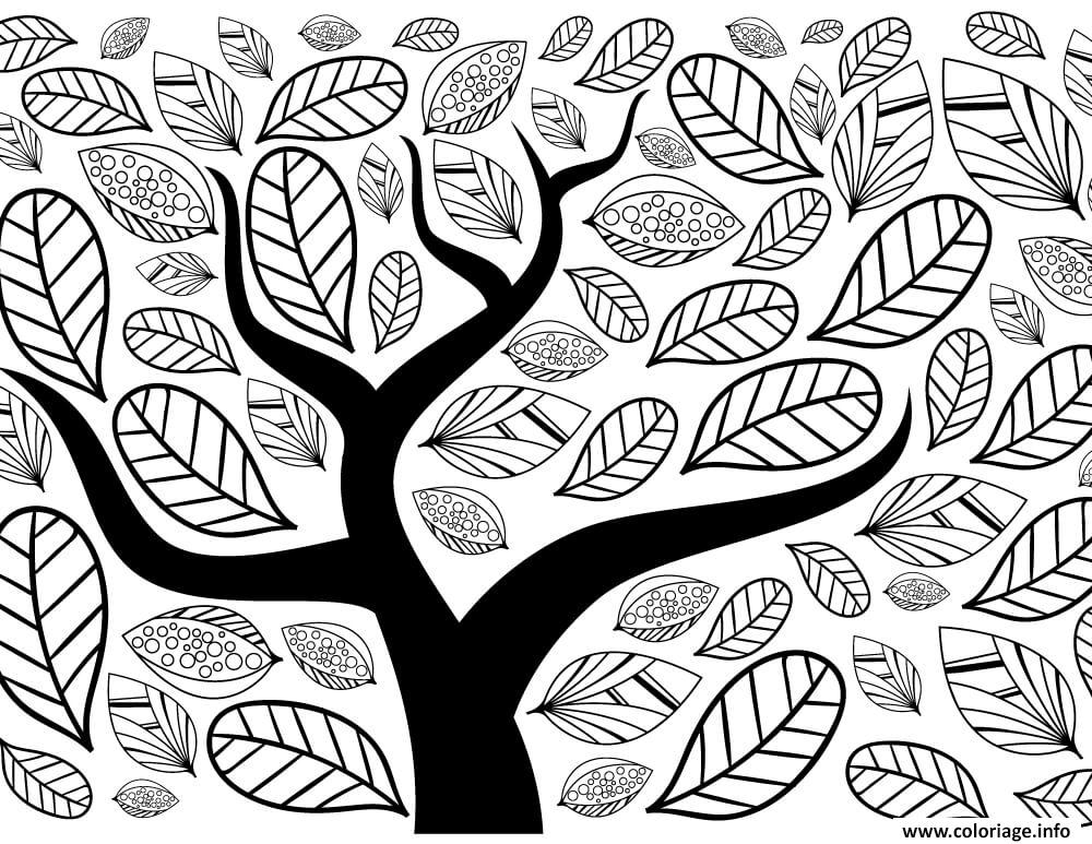 Dessin feuilles et arbre automne Coloriage Gratuit à Imprimer