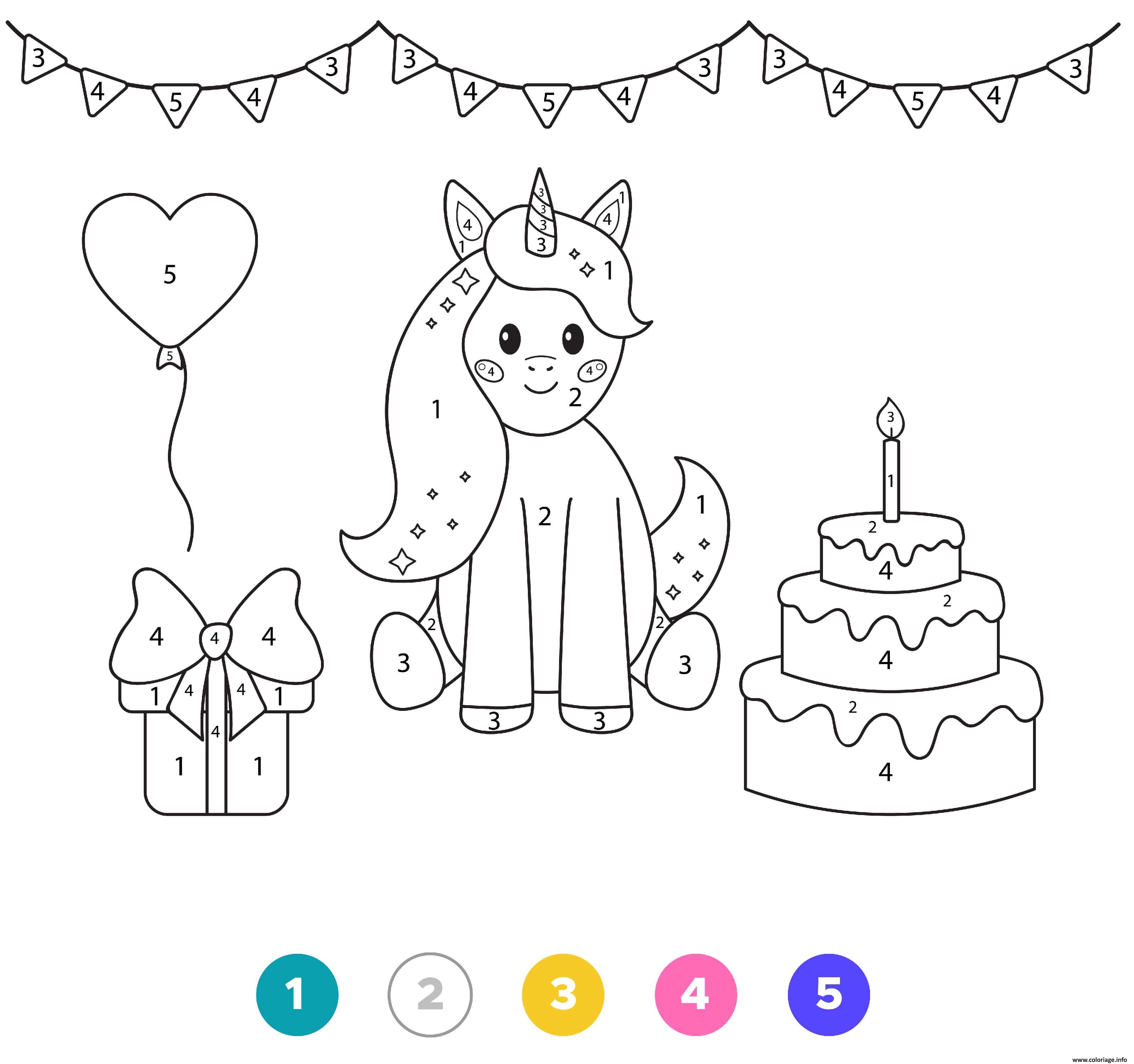 Dessin licorne magique anniversaire gateau cadeau fete Coloriage Gratuit à Imprimer