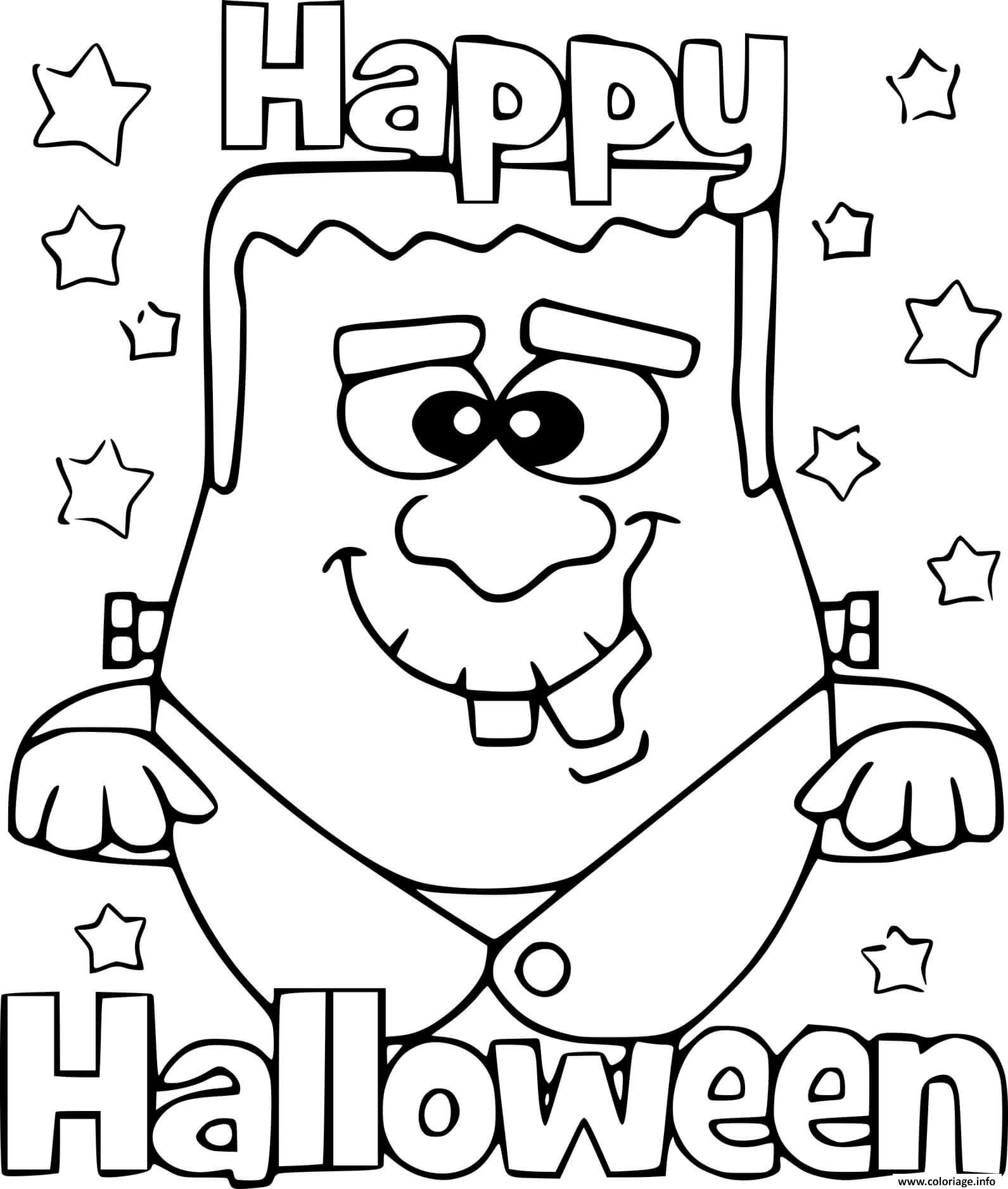 Dessin Frankenstein vous souhaite un joyeux halloween Coloriage Gratuit à Imprimer