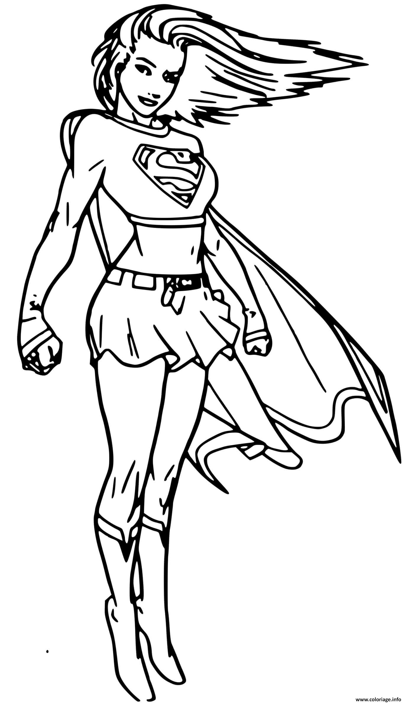 Dessin Super heroine Cool Supergirl Coloriage Gratuit à Imprimer
