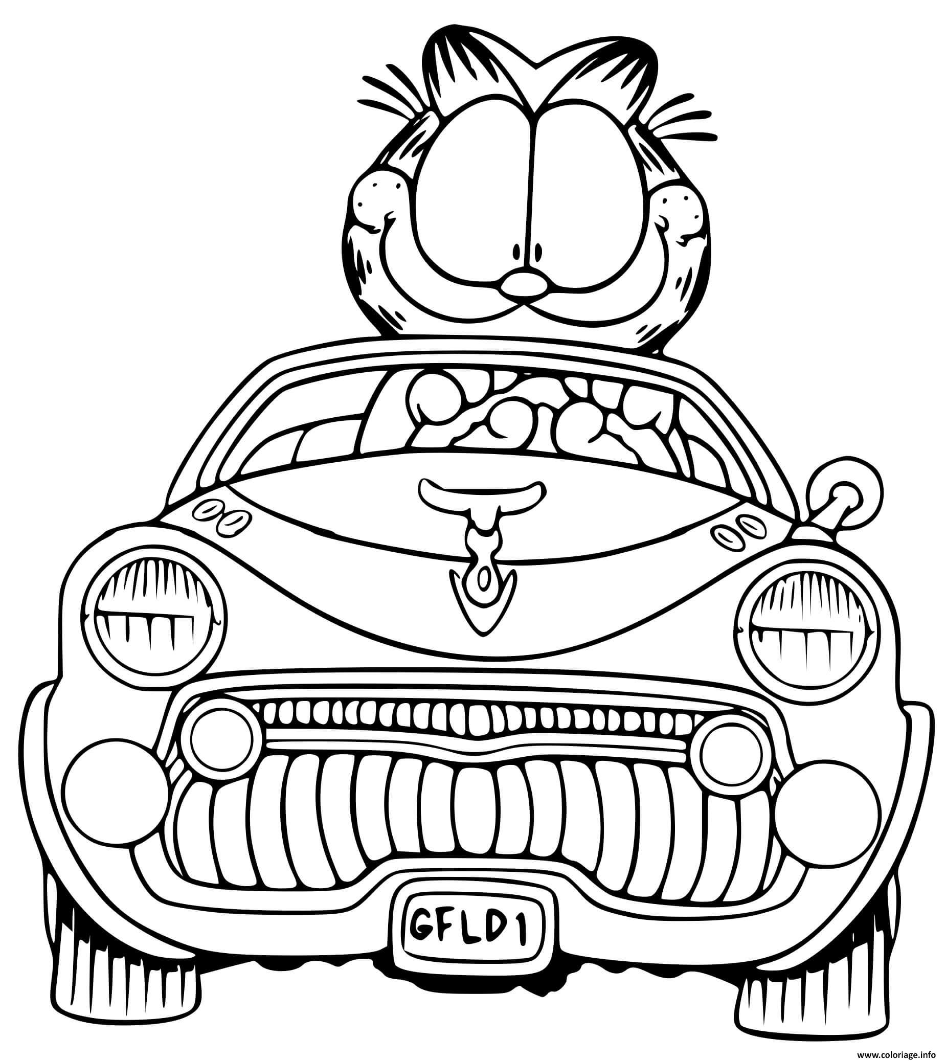 Coloriage Garfield Se Balade Sur Une Superbe Voiture De Luxe Dessin à Imprimer