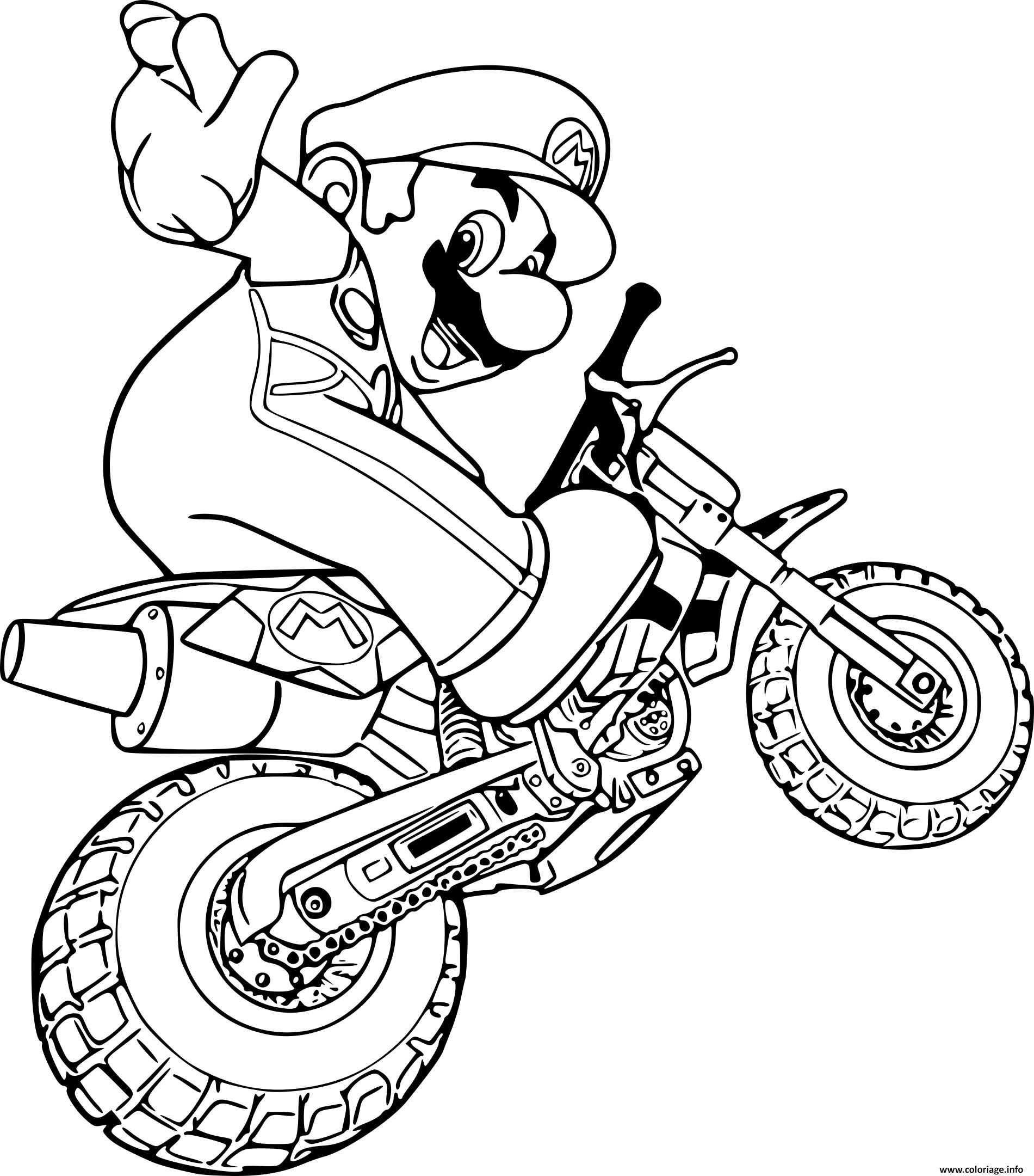 Dessin mario en mode moto Coloriage Gratuit à Imprimer