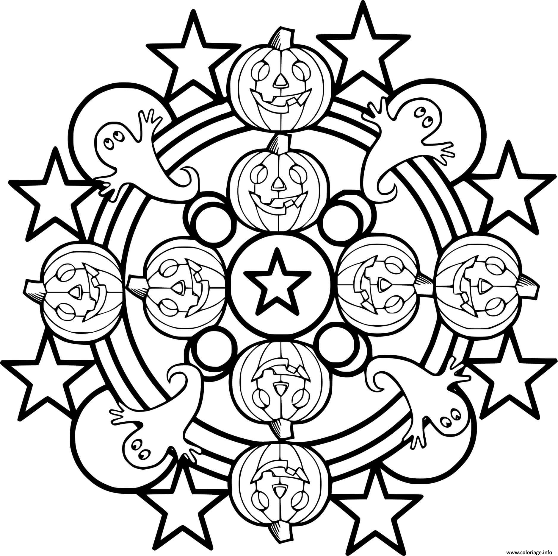 Coloriage Halloween Mandala Avec Fantomes Et Citrouilles Dessin