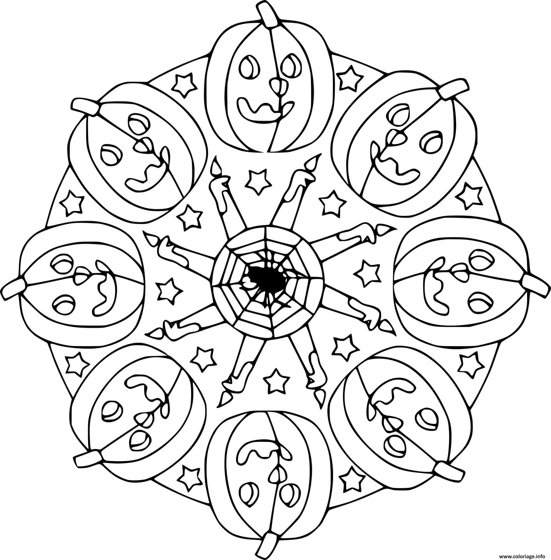 Dessin Halloween Mandala avec citrouilles et chandelles Coloriage Gratuit à Imprimer