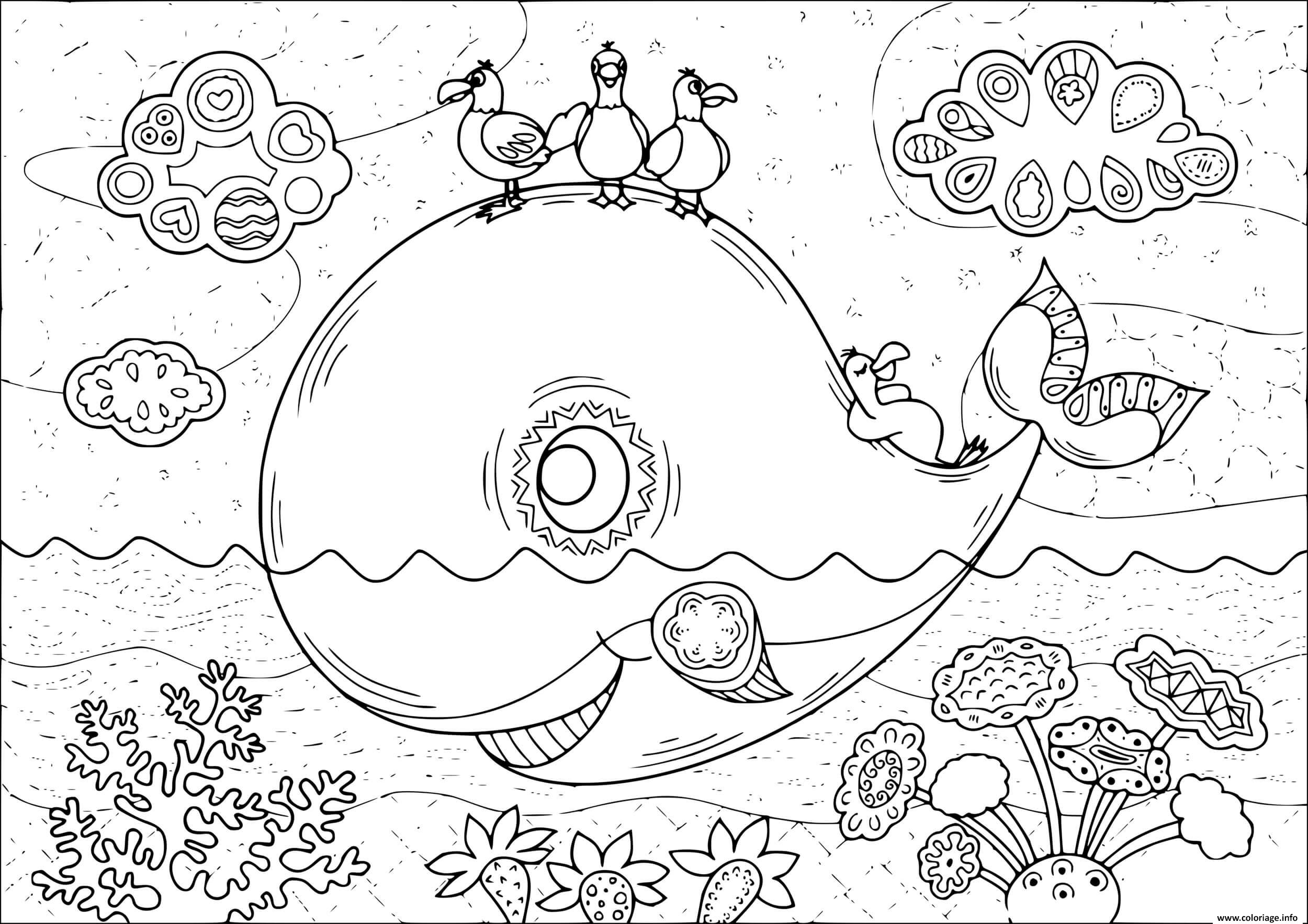 Dessin baleine adulte mandala dans la mer Coloriage Gratuit à Imprimer