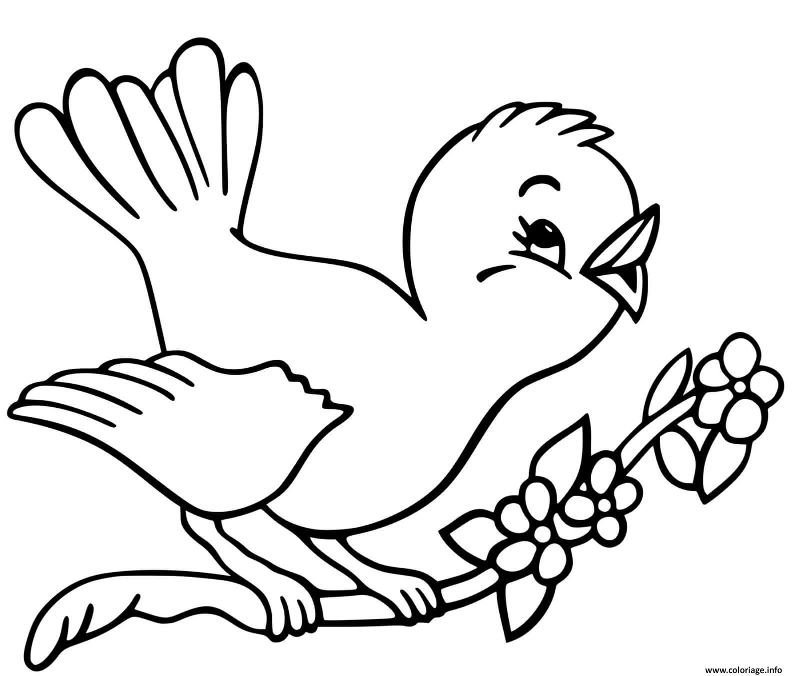 Dessin oiseau sur une branche chante Coloriage Gratuit à Imprimer