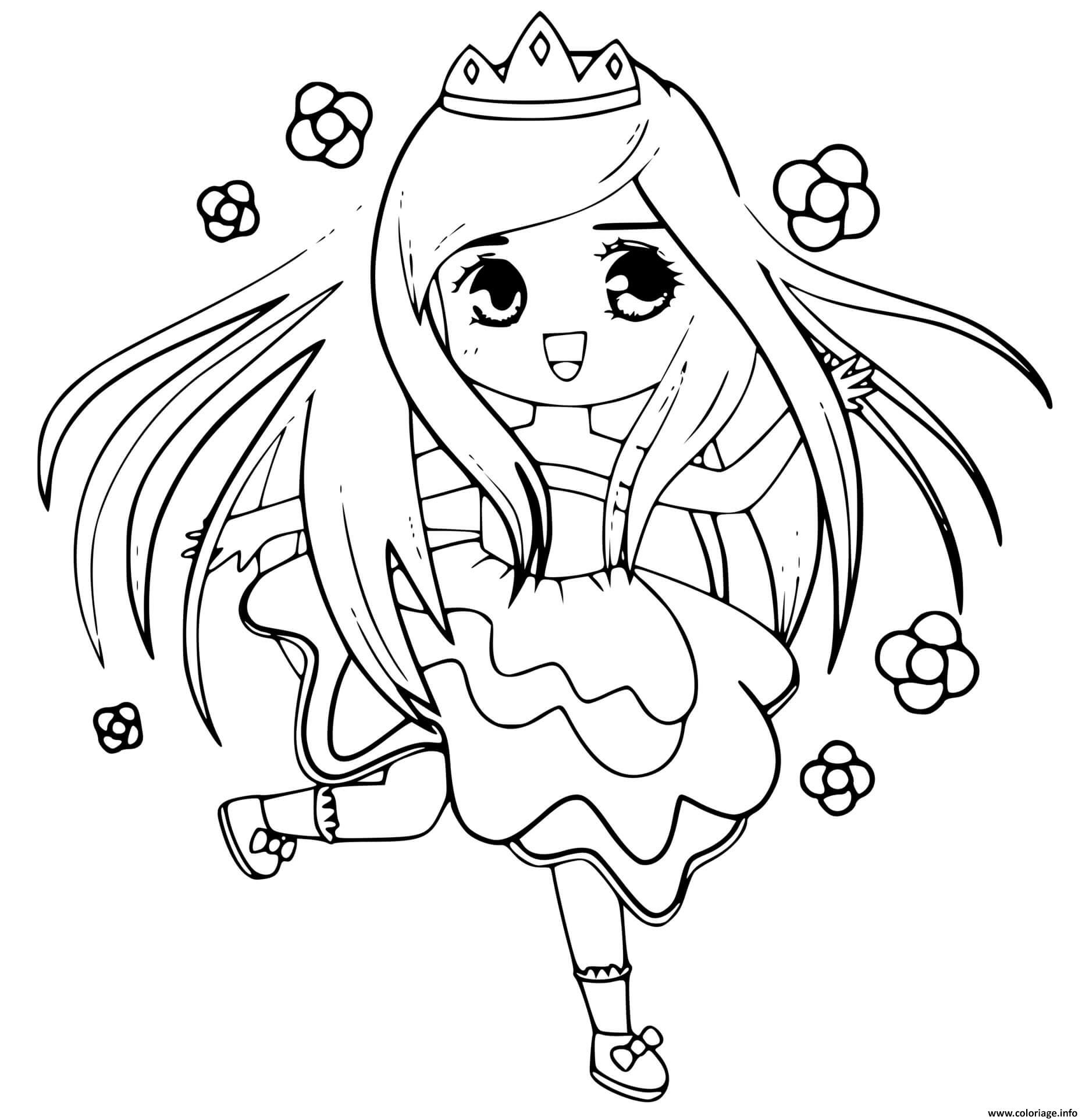 Dessin princesse kawaii avec des fleurs Coloriage Gratuit à Imprimer