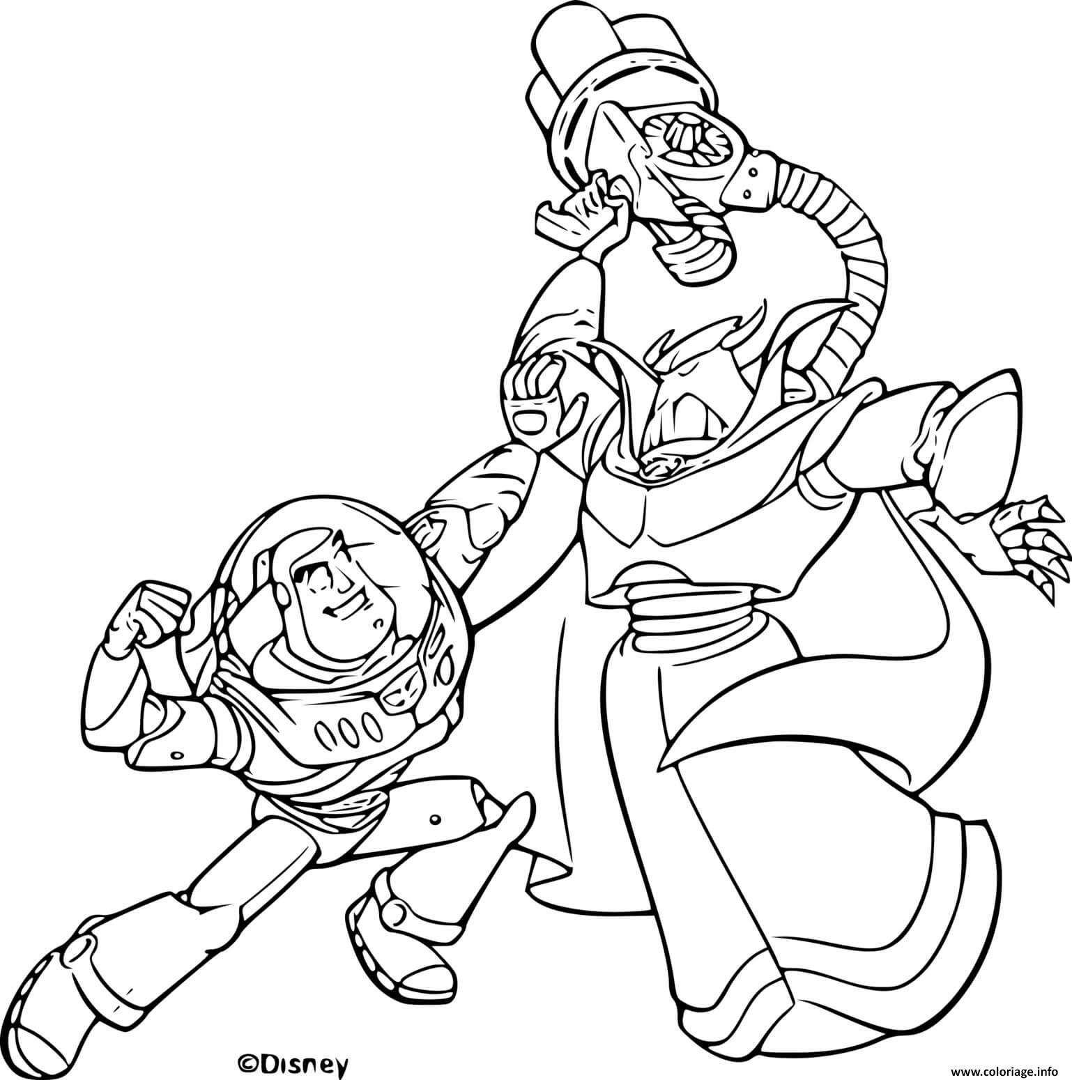 Dessin Buzz combat son ennemi Zurg Coloriage Gratuit à Imprimer