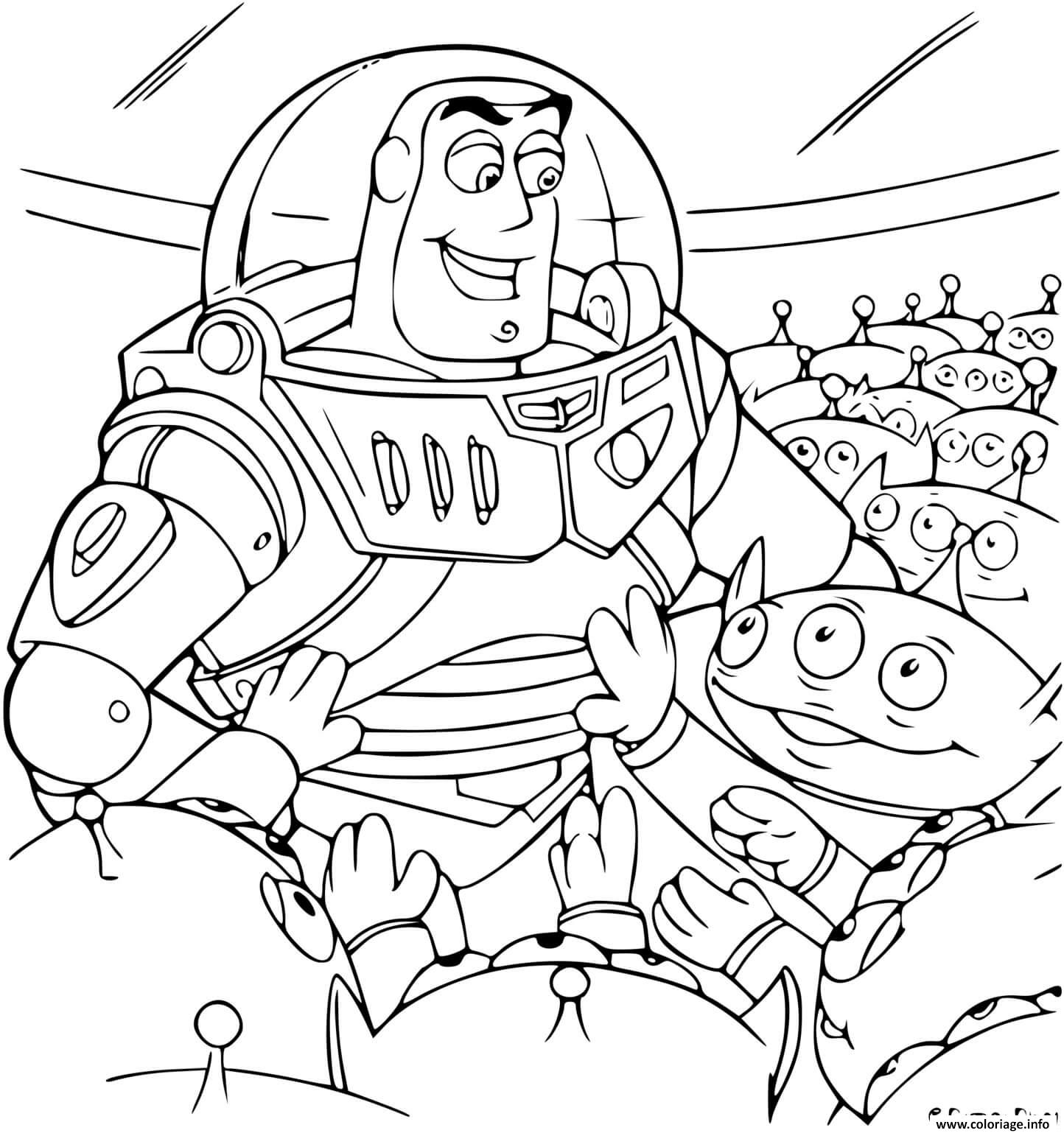 Dessin Buzz avec les martiens verts Coloriage Gratuit à Imprimer