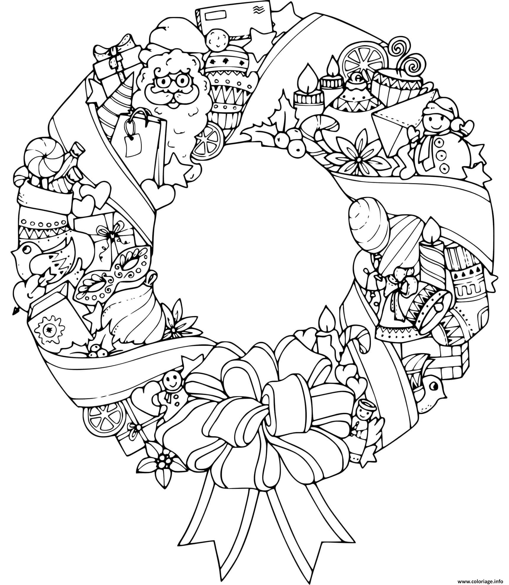 Coloriage mandala noel couronne de noel - JeColorie.com