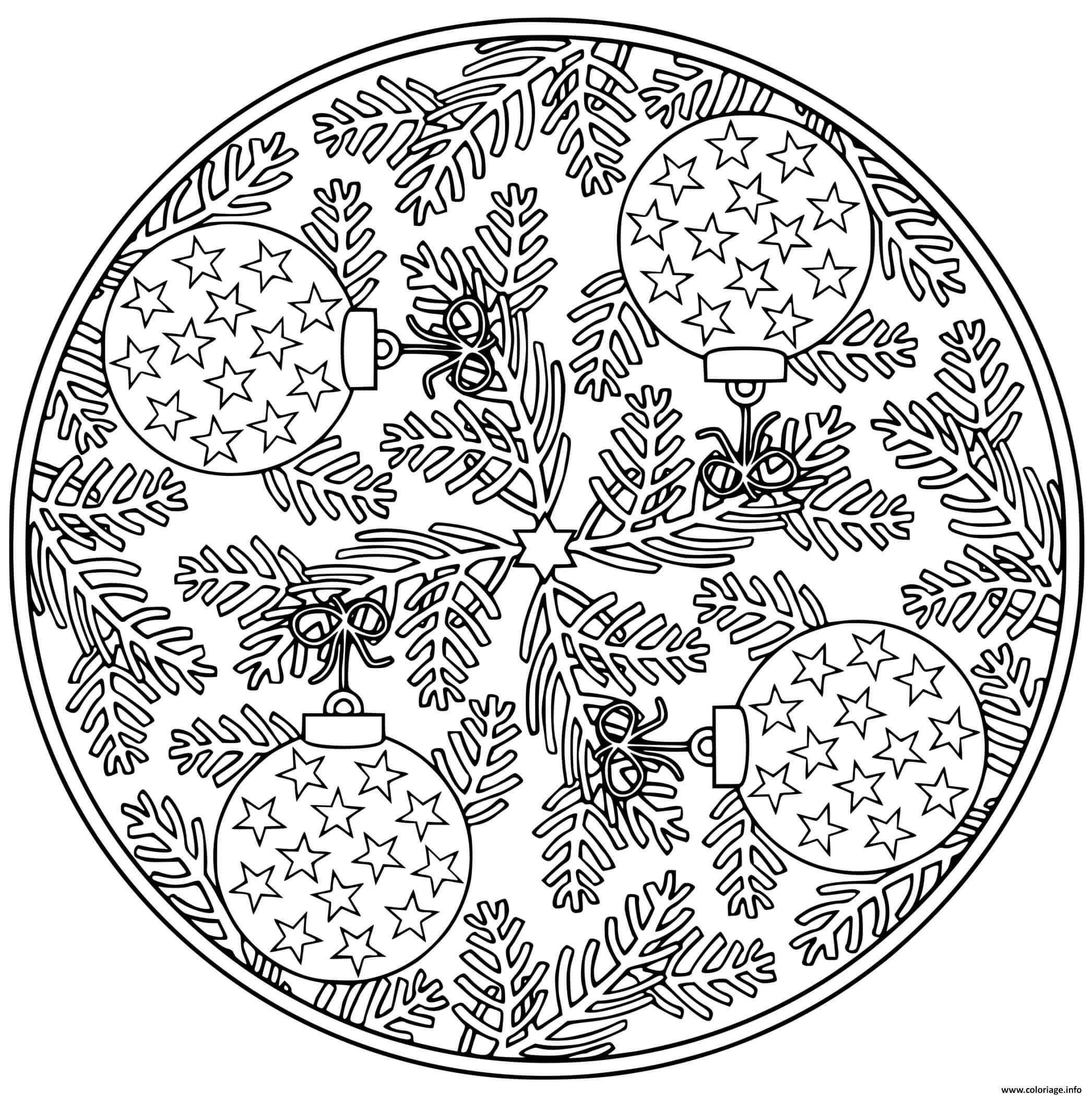 Dessin boules de noel sapins mandala noel Coloriage Gratuit à Imprimer