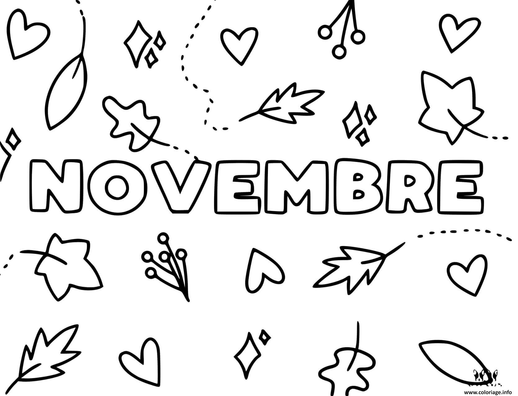 Dessin novembre feuilles automne Coloriage Gratuit à Imprimer