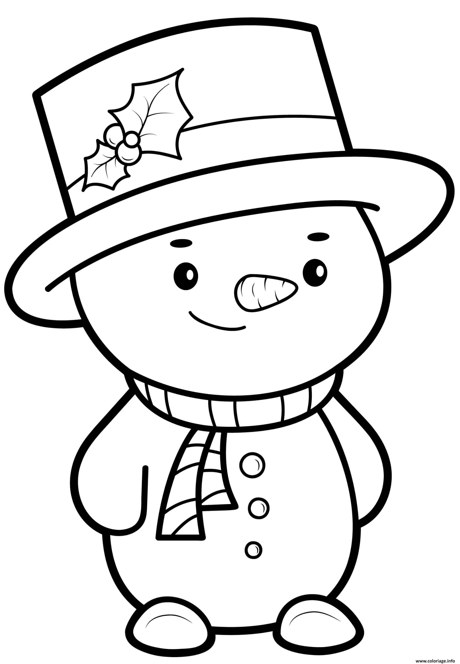 Dessin bonhomme de neige avec un chapeau de noel Coloriage Gratuit à Imprimer