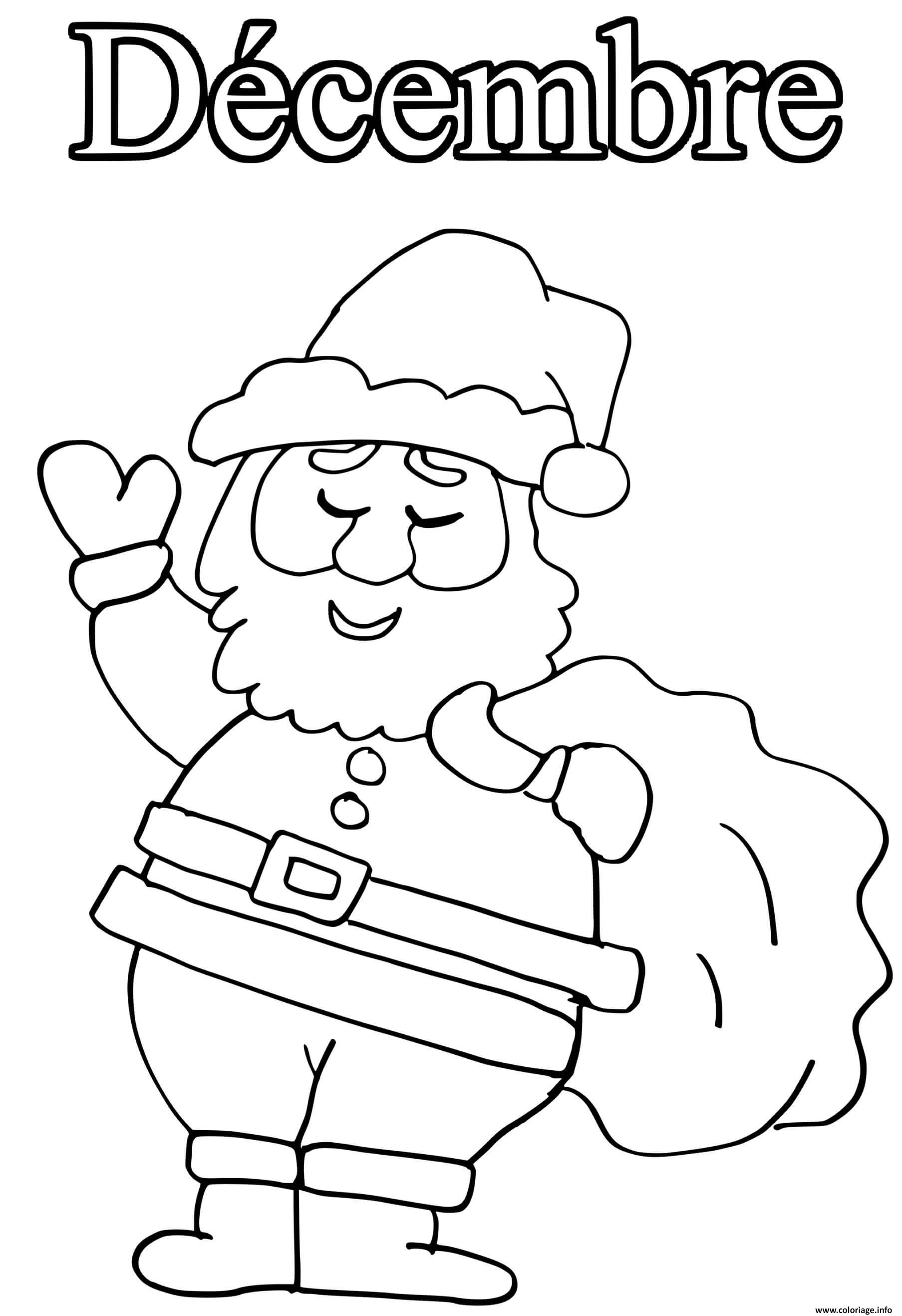 Dessin pere noel decembre Coloriage Gratuit à Imprimer