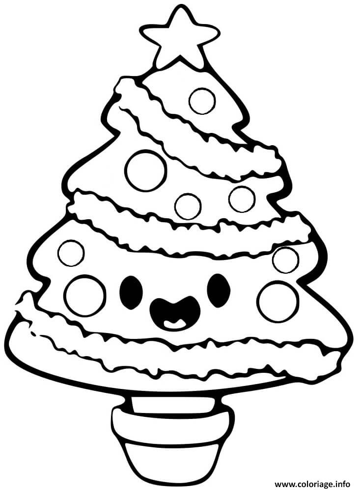 Coloriage Sapin De Noel Kawaii Mignon Facile Dessin Noel à imprimer