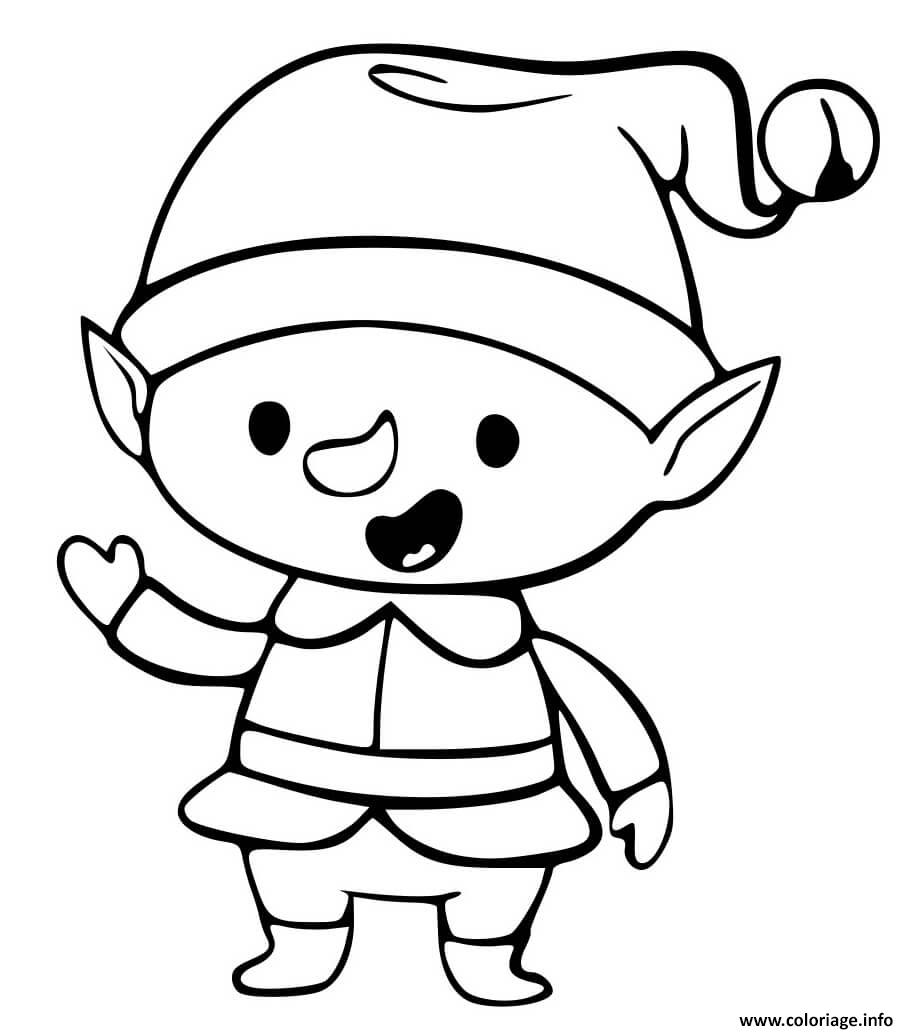 Dessin lutin du pere noel adorable kawaii mignon maternelle Coloriage Gratuit à Imprimer