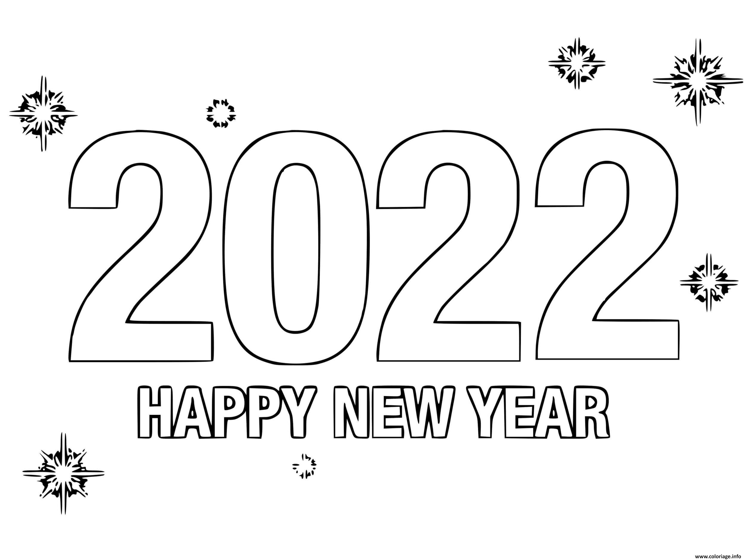 Dessin 2022 simple happy new year Coloriage Gratuit à Imprimer