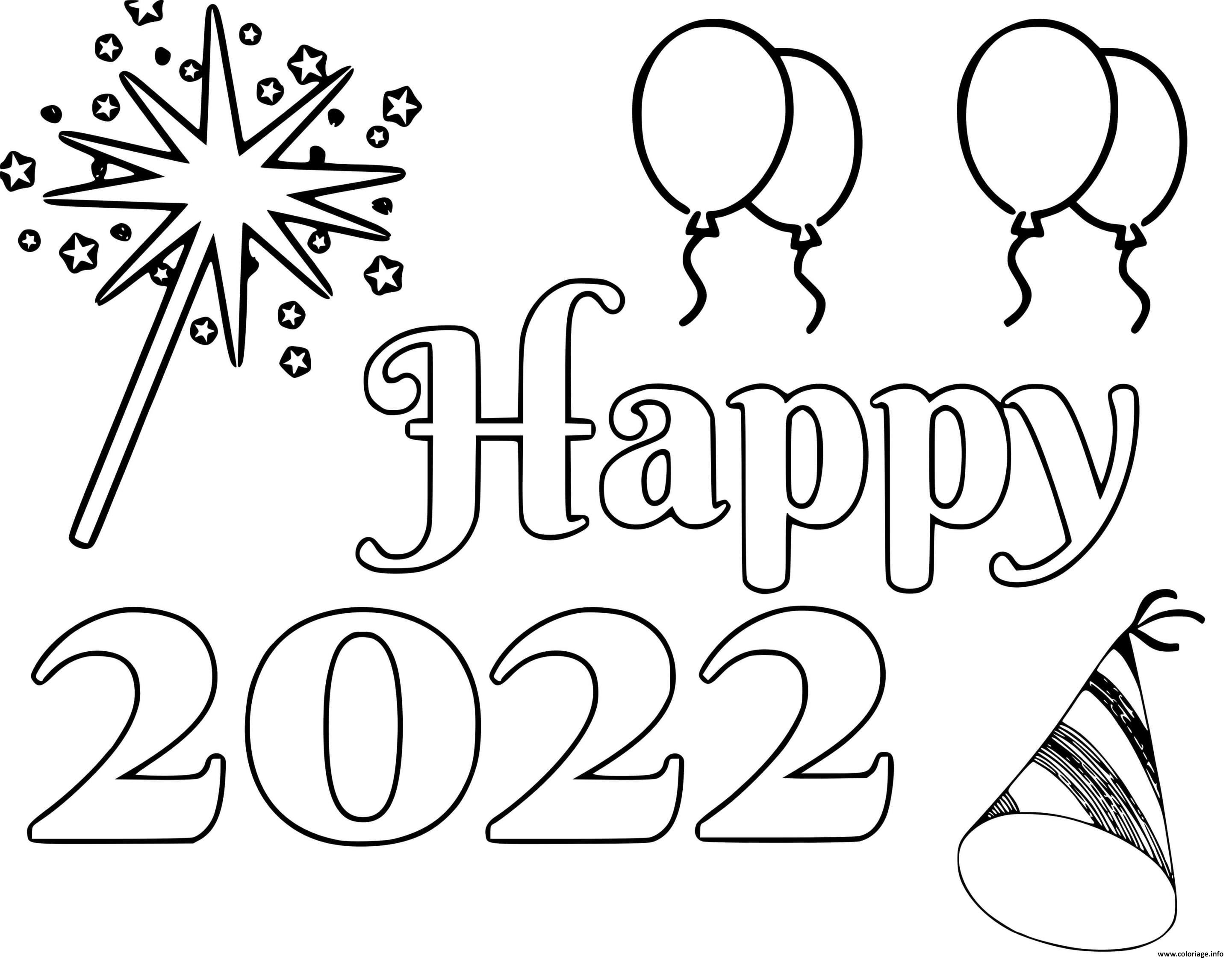 Dessin Happy 2022 nouvel an Coloriage Gratuit à Imprimer