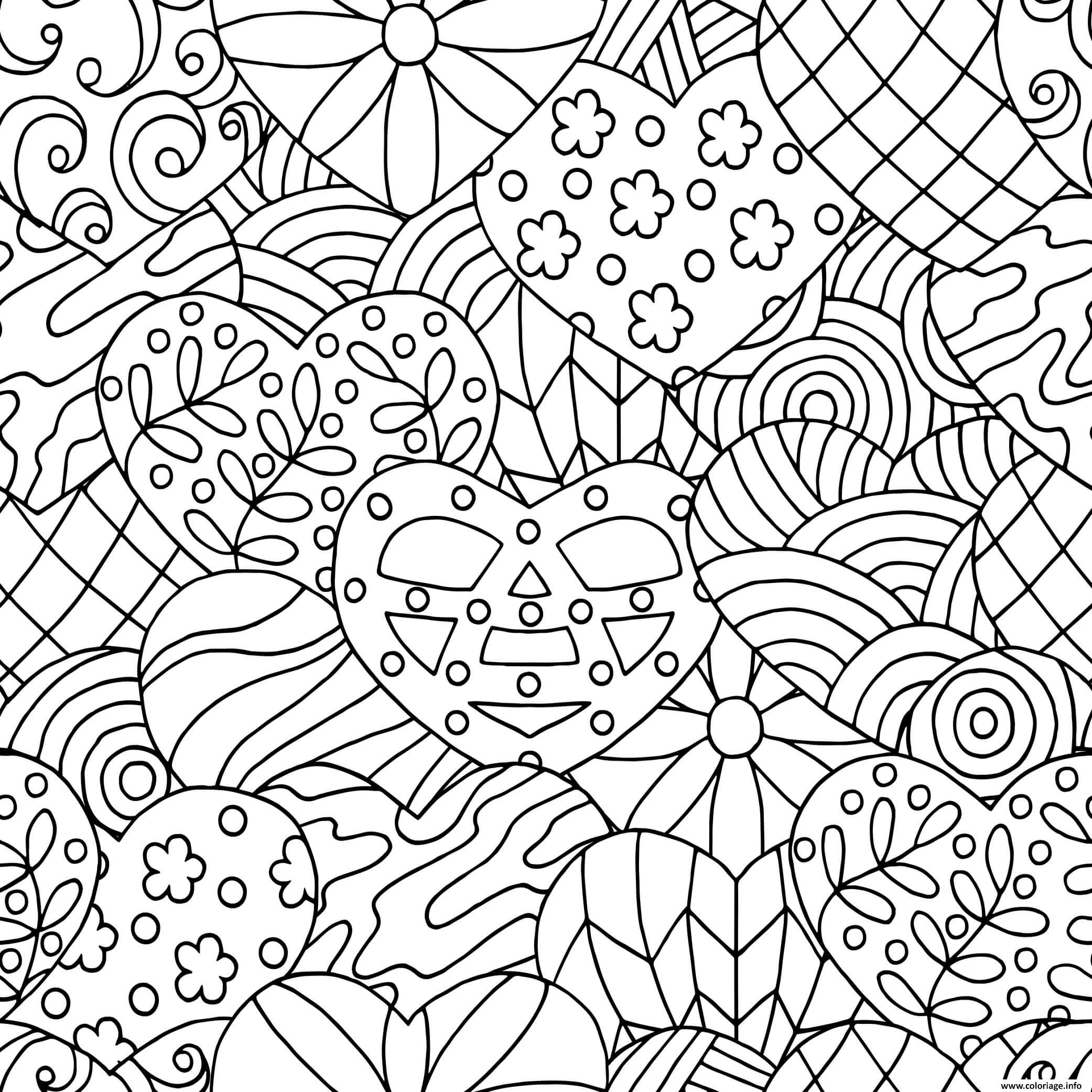 Dessin mandala coeurs pour adulte motifs antistress Coloriage Gratuit à Imprimer