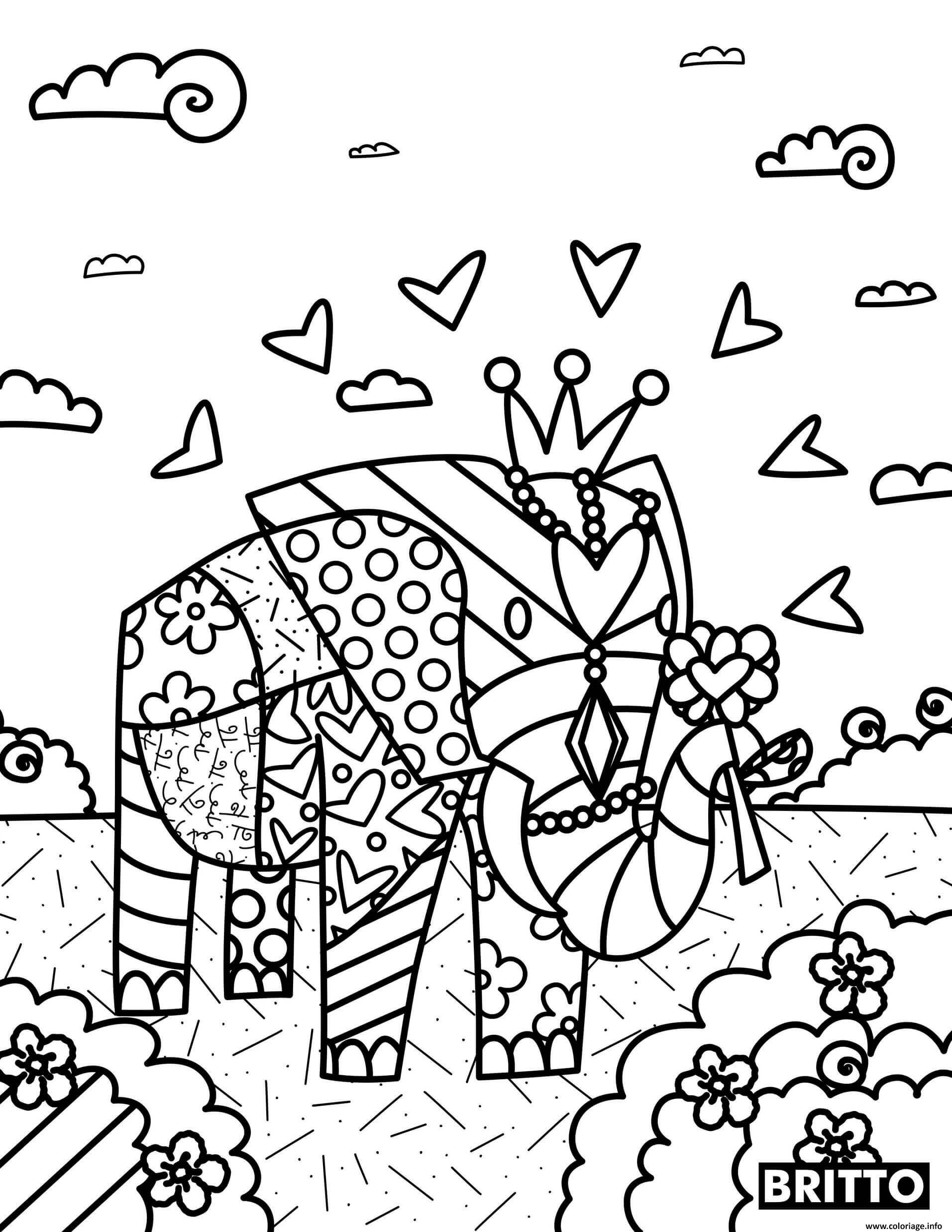 Dessin elephant animaux par romero britto Coloriage Gratuit à Imprimer