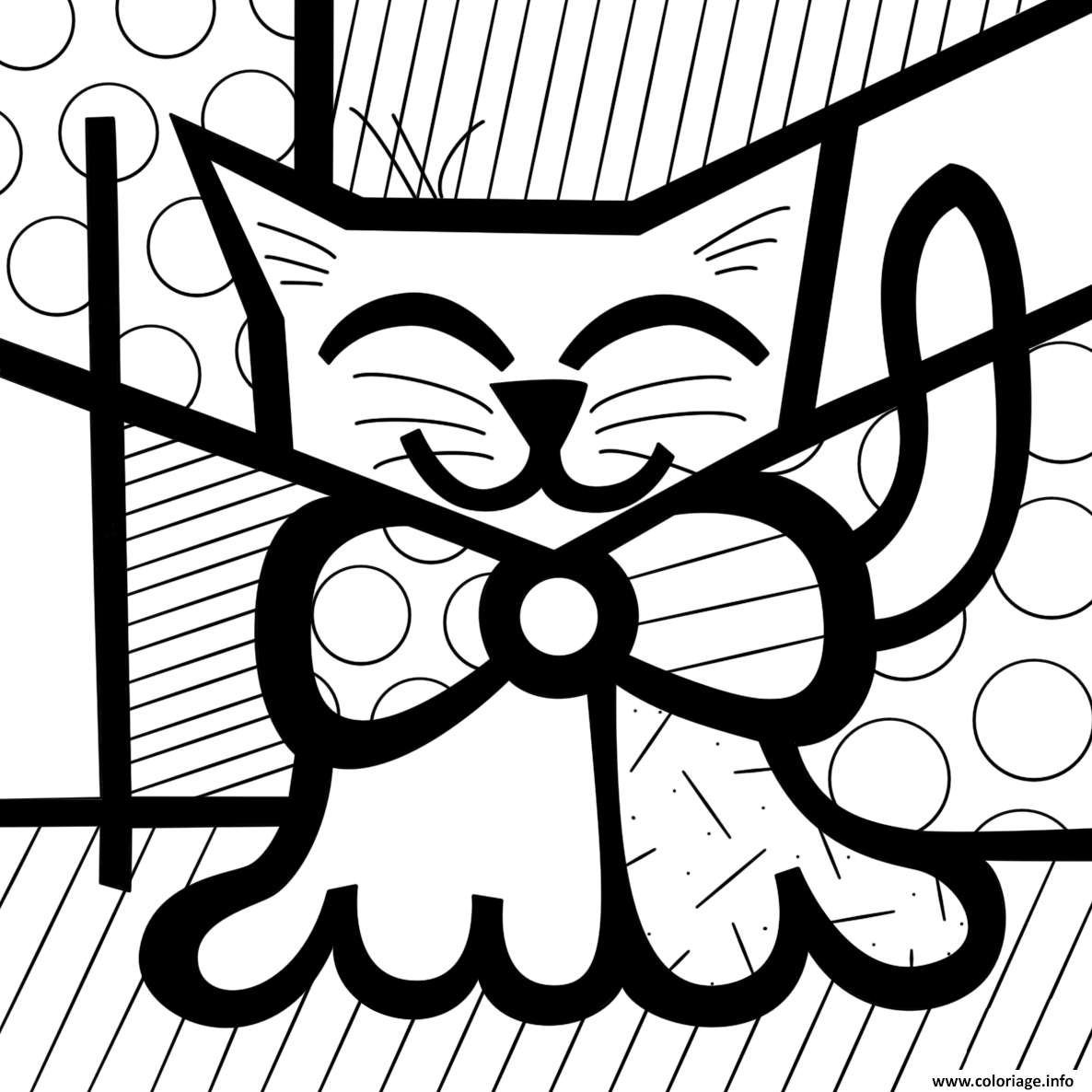Dessin cute cat by romero britto Coloriage Gratuit à Imprimer