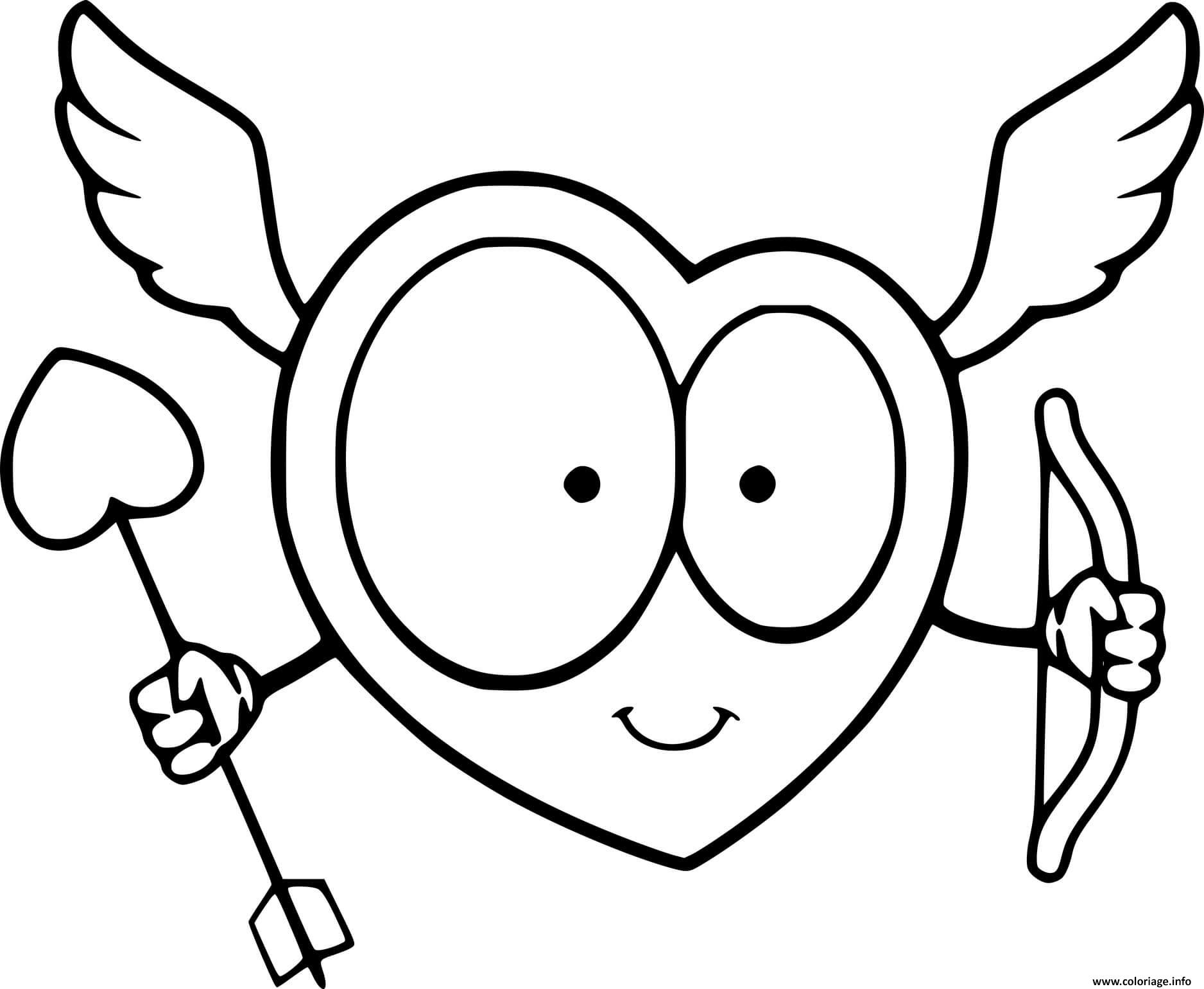 Dessin cartoon coeur cupidon avec une arc Coloriage Gratuit à Imprimer