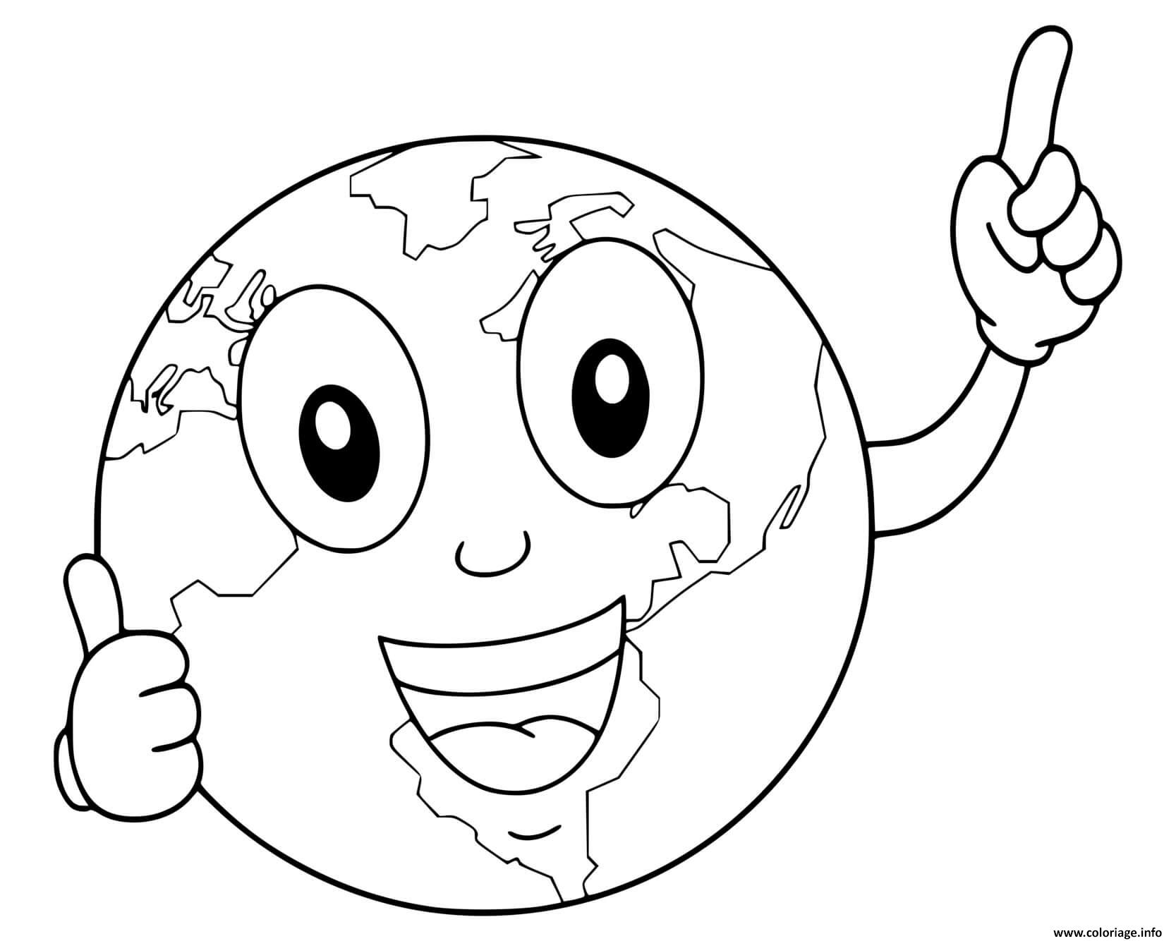 Dessin planete terre dessin anime sourire yeux Coloriage Gratuit à Imprimer