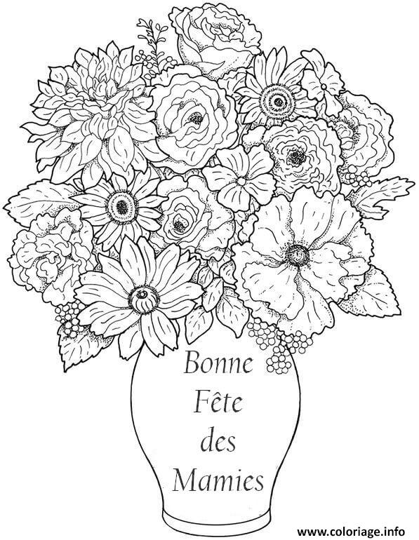 Coloriage Bonne Fete Mamie Pot De Fleurs Dessin à Imprimer