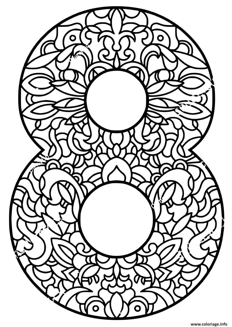 Coloriage Chiffre 8 Mars Mandala Dessin à Imprimer