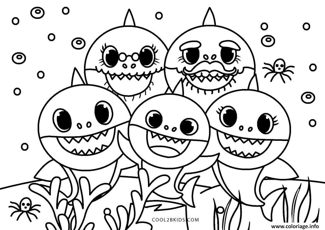 Dessin famille baby shark requin Coloriage Gratuit à Imprimer