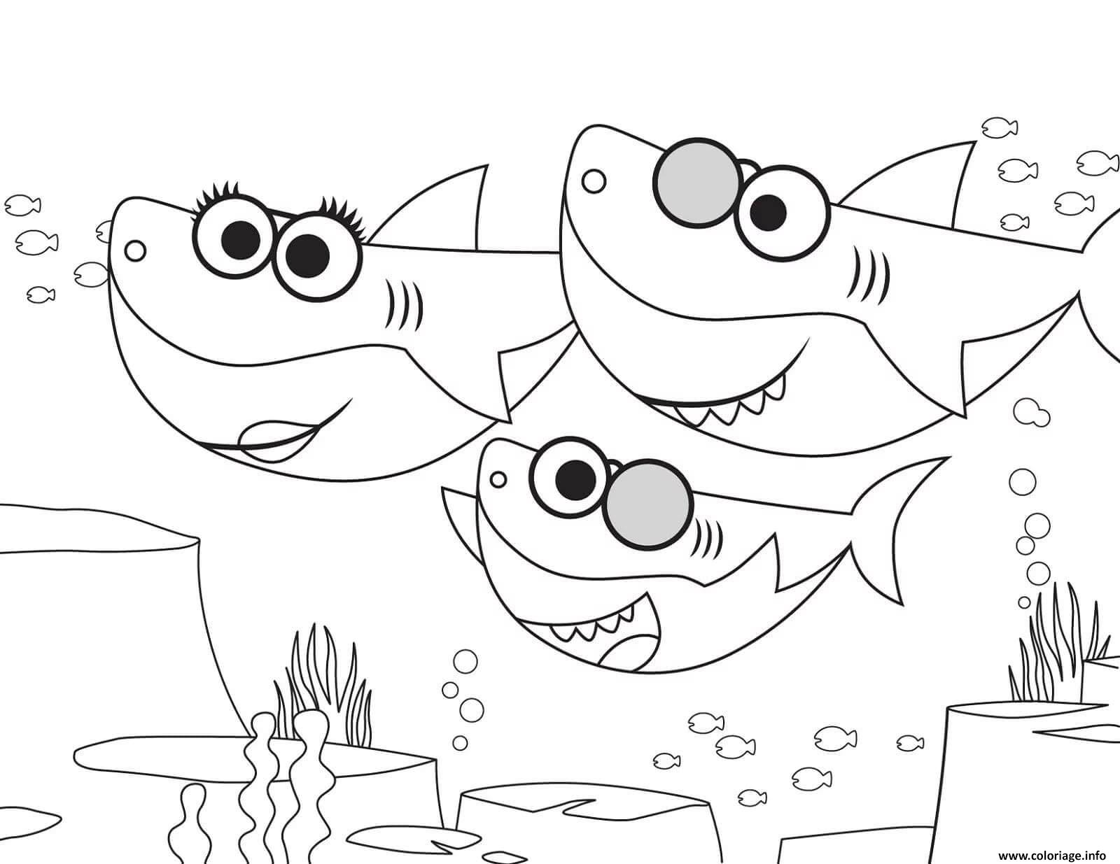 Coloriage Famille De Requins Sous Leau Dessin à Imprimer