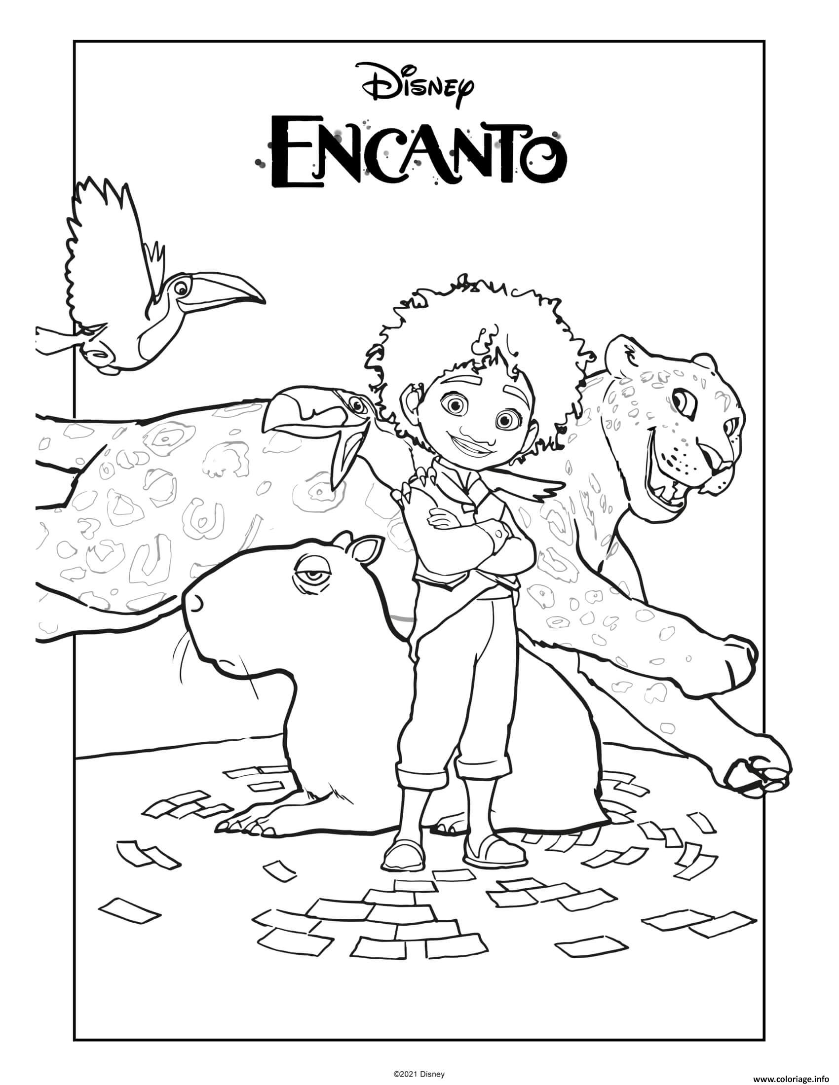 Coloriage Antonio Encanto Disney Et Les Animaux Dessin à Imprimer
