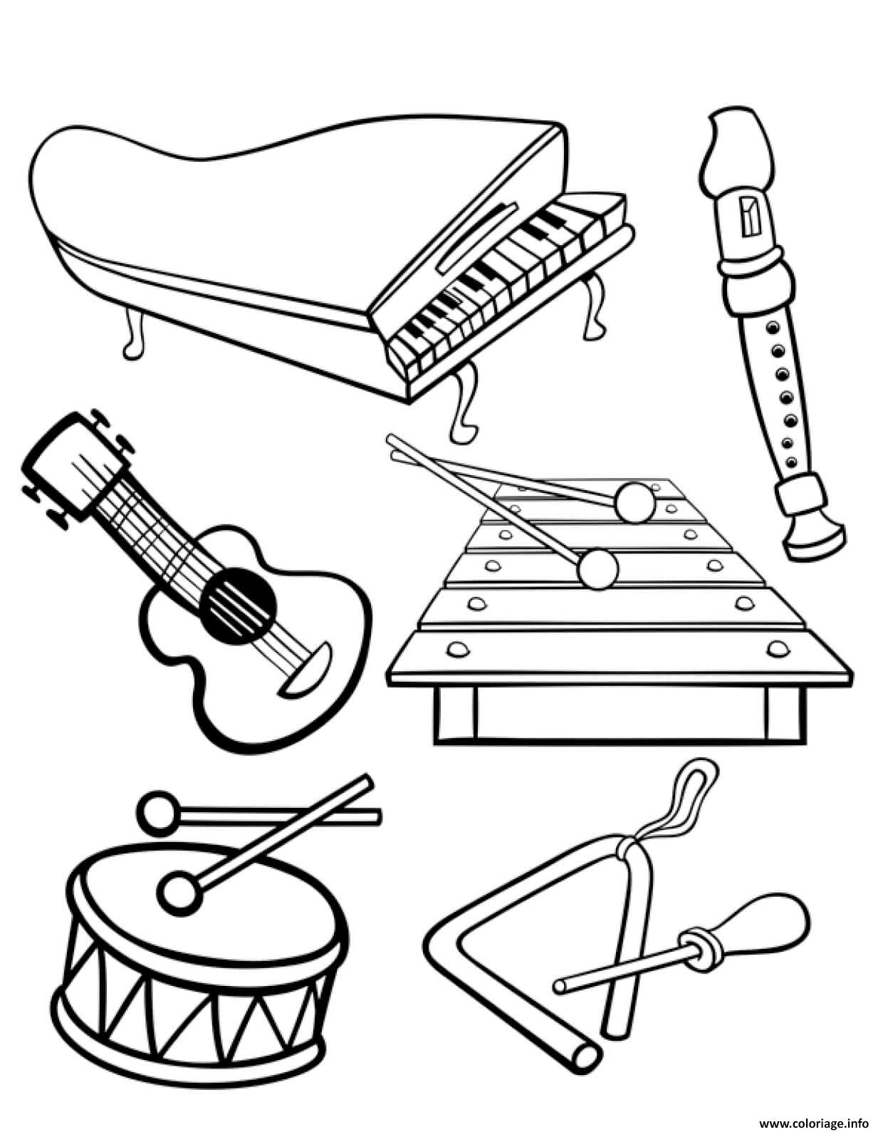 Dessin instruments pour la fete de musique Coloriage Gratuit à Imprimer
