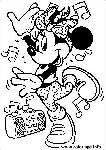 Dessin minnie danse sur de la musique Coloriage Gratuit à Imprimer