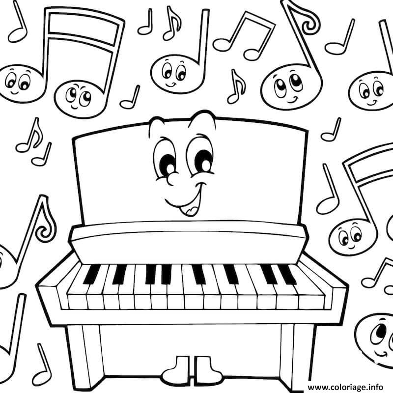 Dessin piano et notes de musique maternelle Coloriage Gratuit à Imprimer