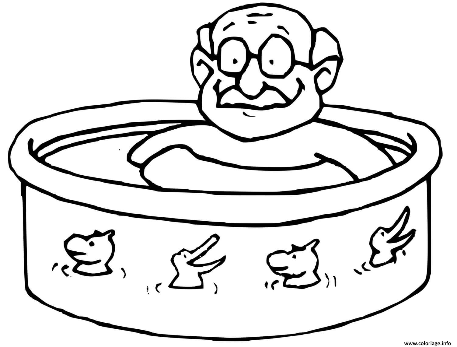 Dessin papi dans la piscine Coloriage Gratuit à Imprimer