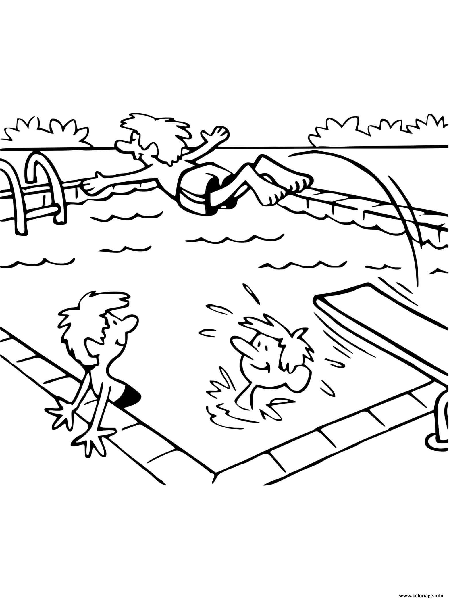 Dessin un grand saut dans la piscine public Coloriage Gratuit à Imprimer