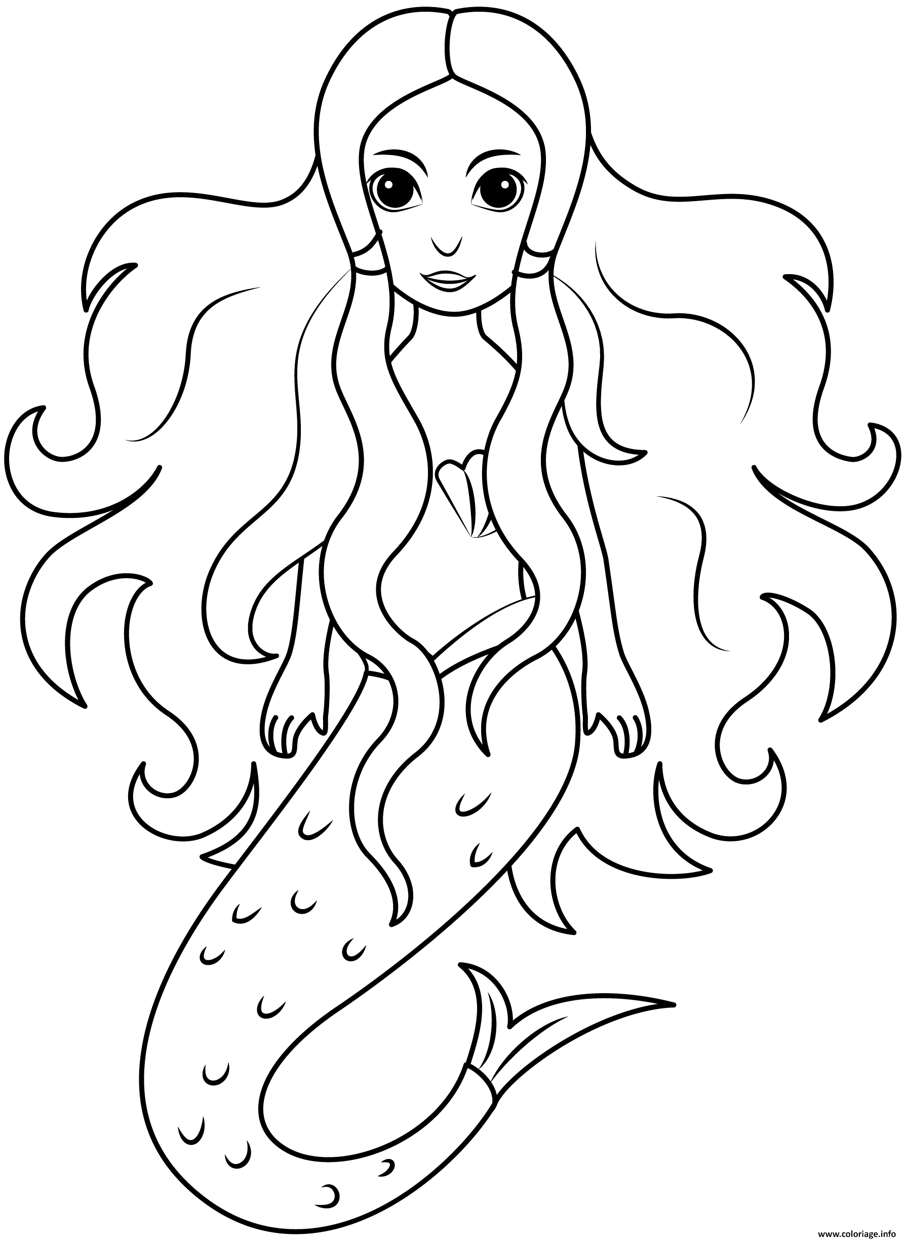 Coloriage Sirene Avec De Beaux Cheveux Dessin à Imprimer
