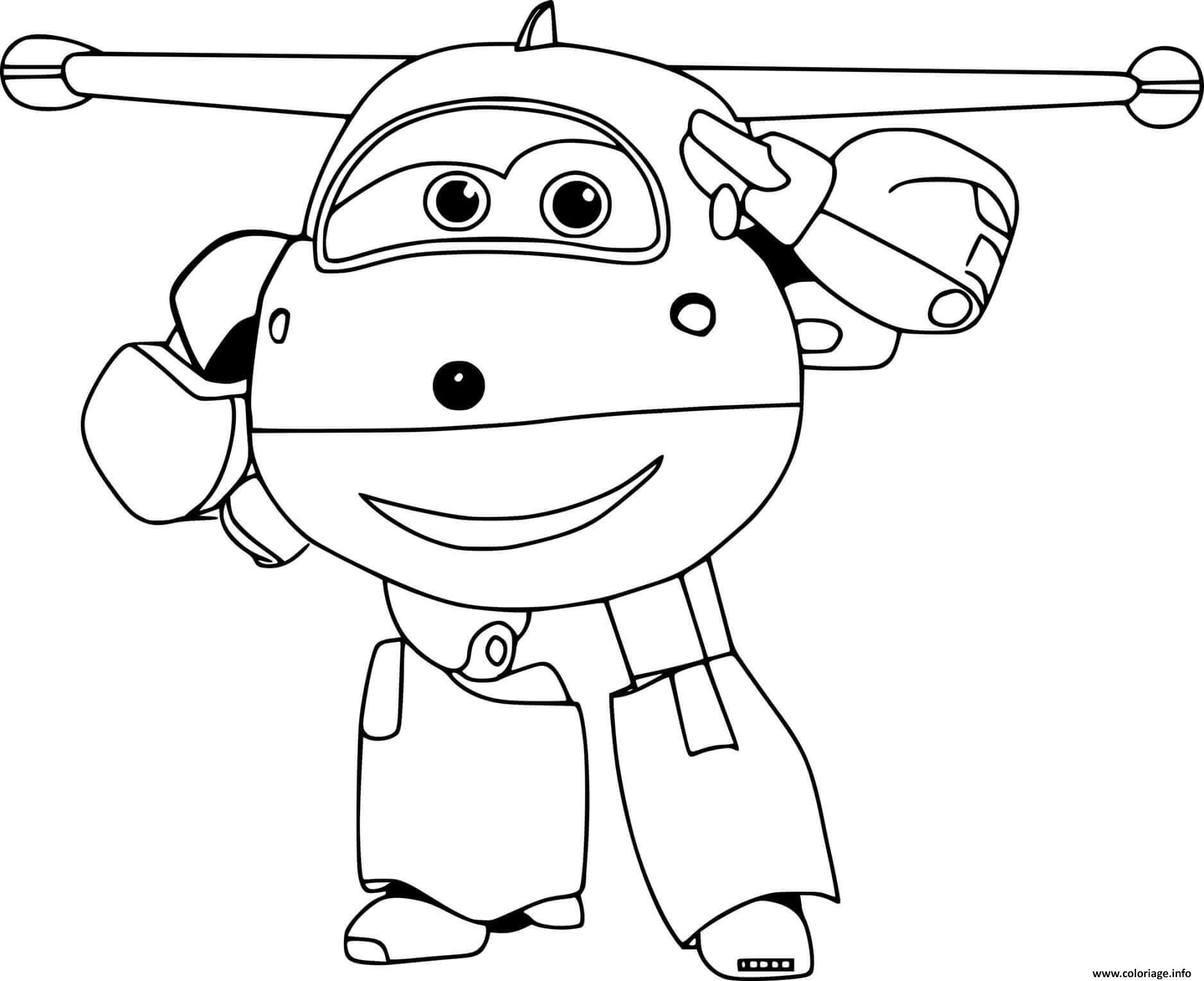 Dessin Super Wings Jett aime faire plaisir aux enfants avec des cadeaux Coloriage Gratuit à Imprimer