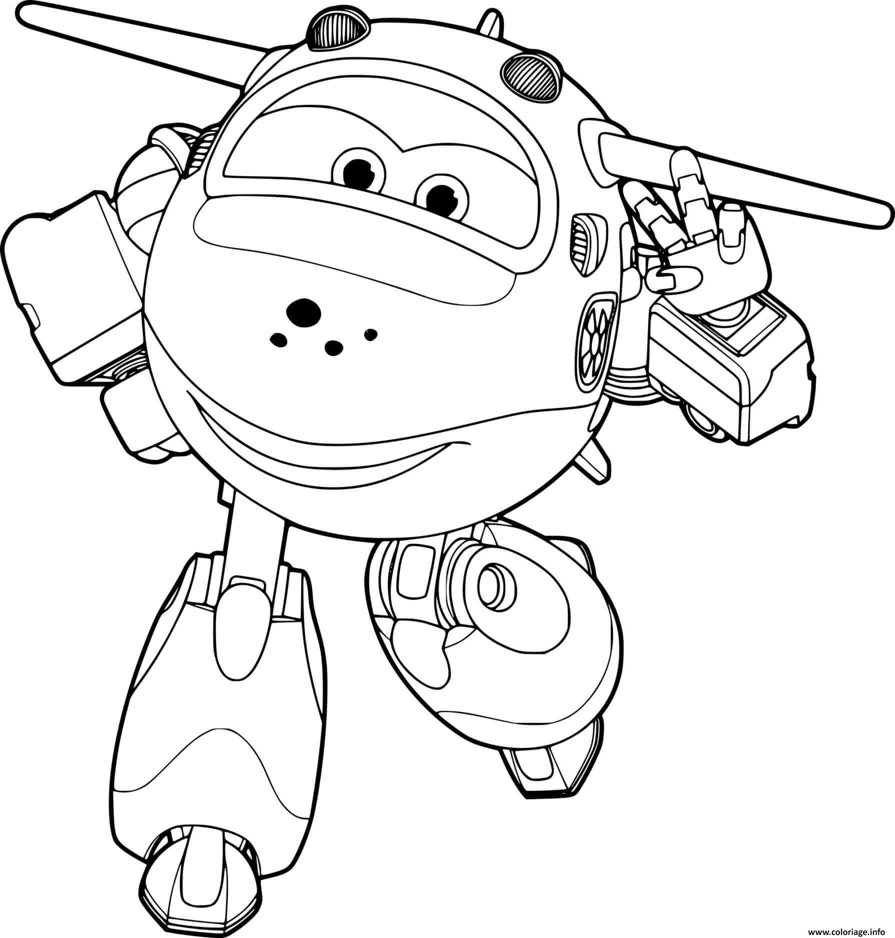 Dessin Super Wings Mira Avion Vert et Blanc Coloriage Gratuit à Imprimer